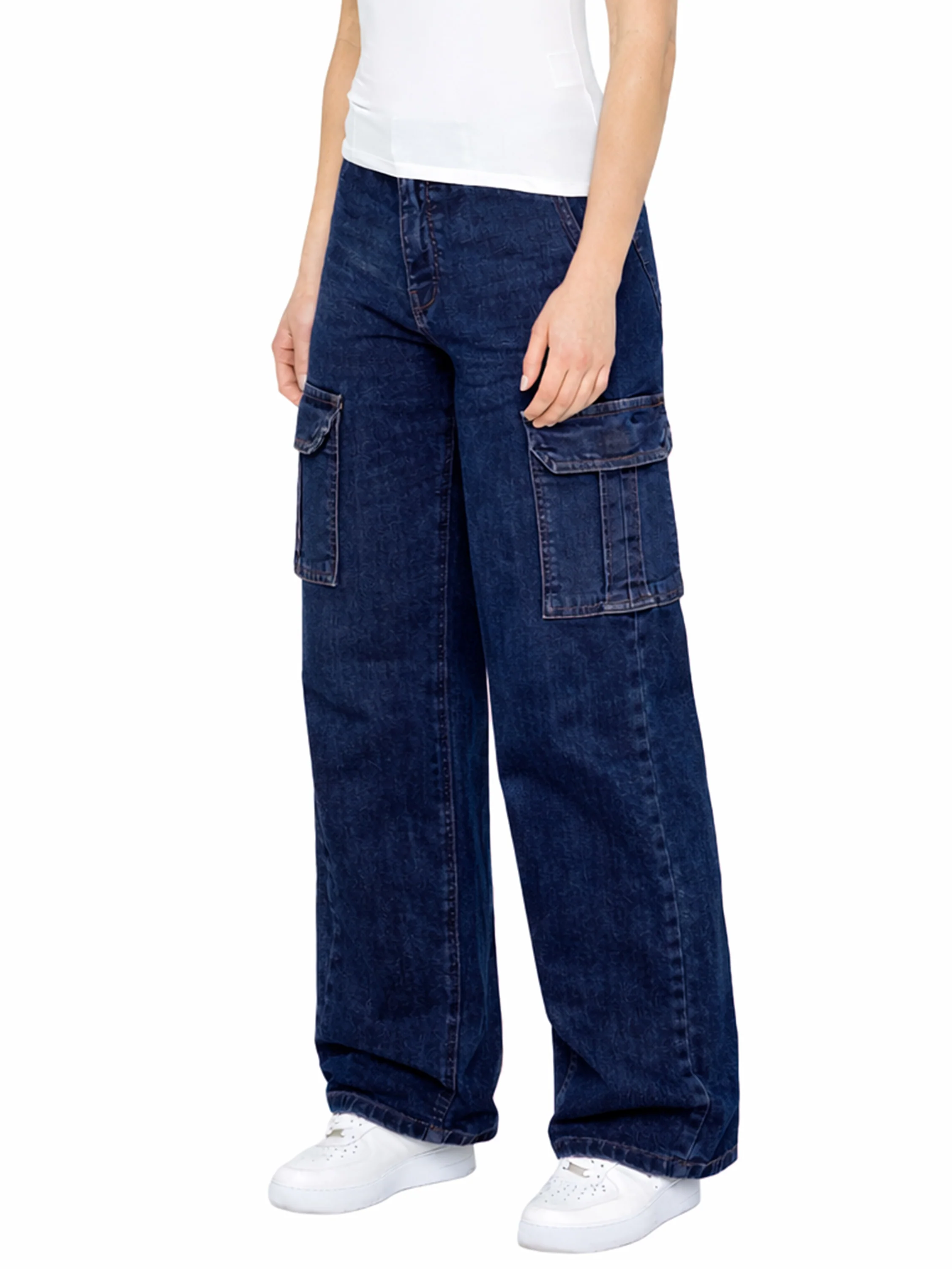 Kira Wide Leg Baggy Cargo Jeans - Dark Blue - Image 4