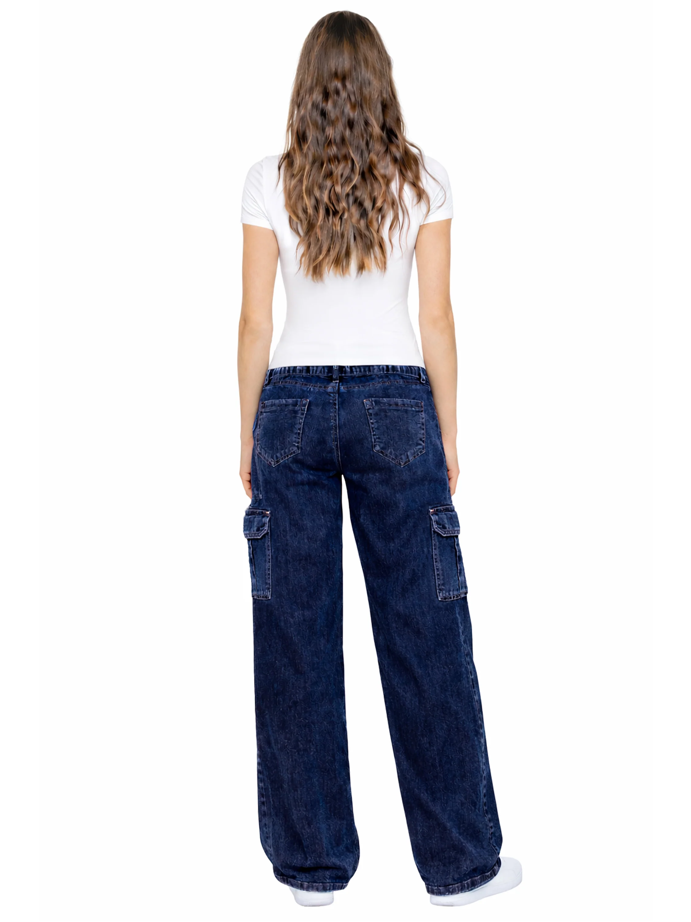 Kira Wide Leg Baggy Cargo Jeans - Dark Blue - Image 5