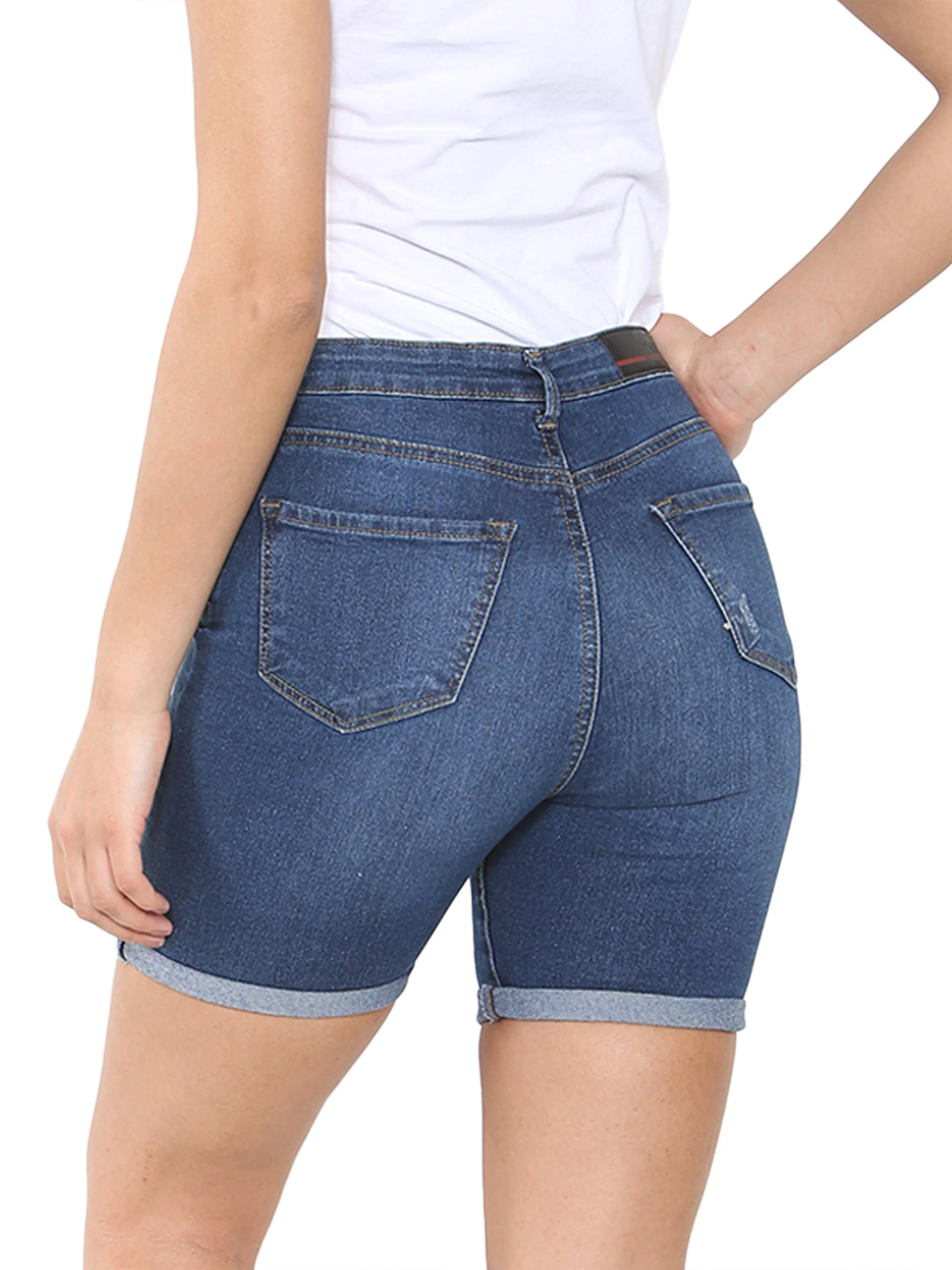 Lexi Rip Stretch Denim Shorts - Blue - Image 2