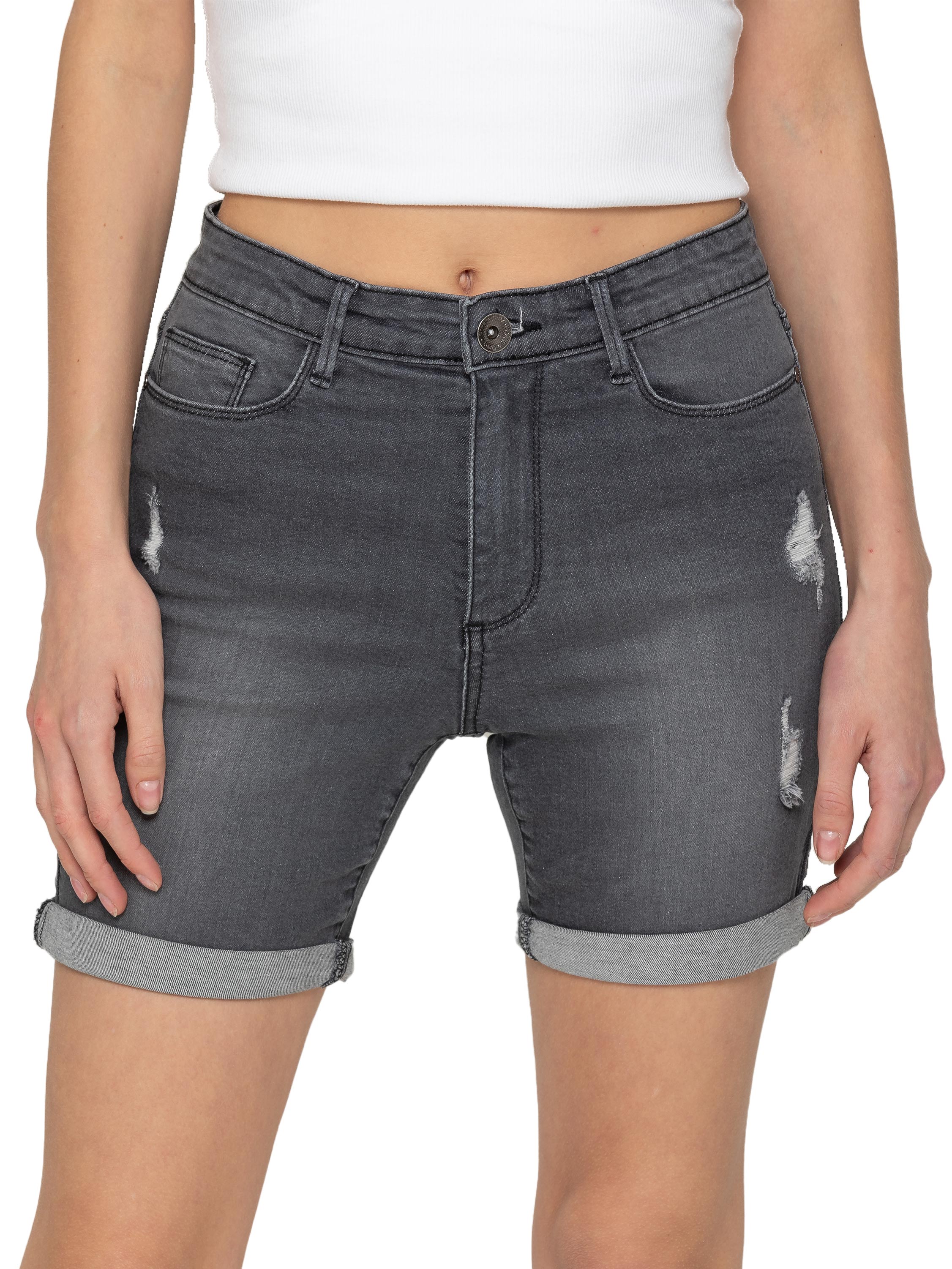 Lexi Rip Stretch Denim Shorts - Grey
