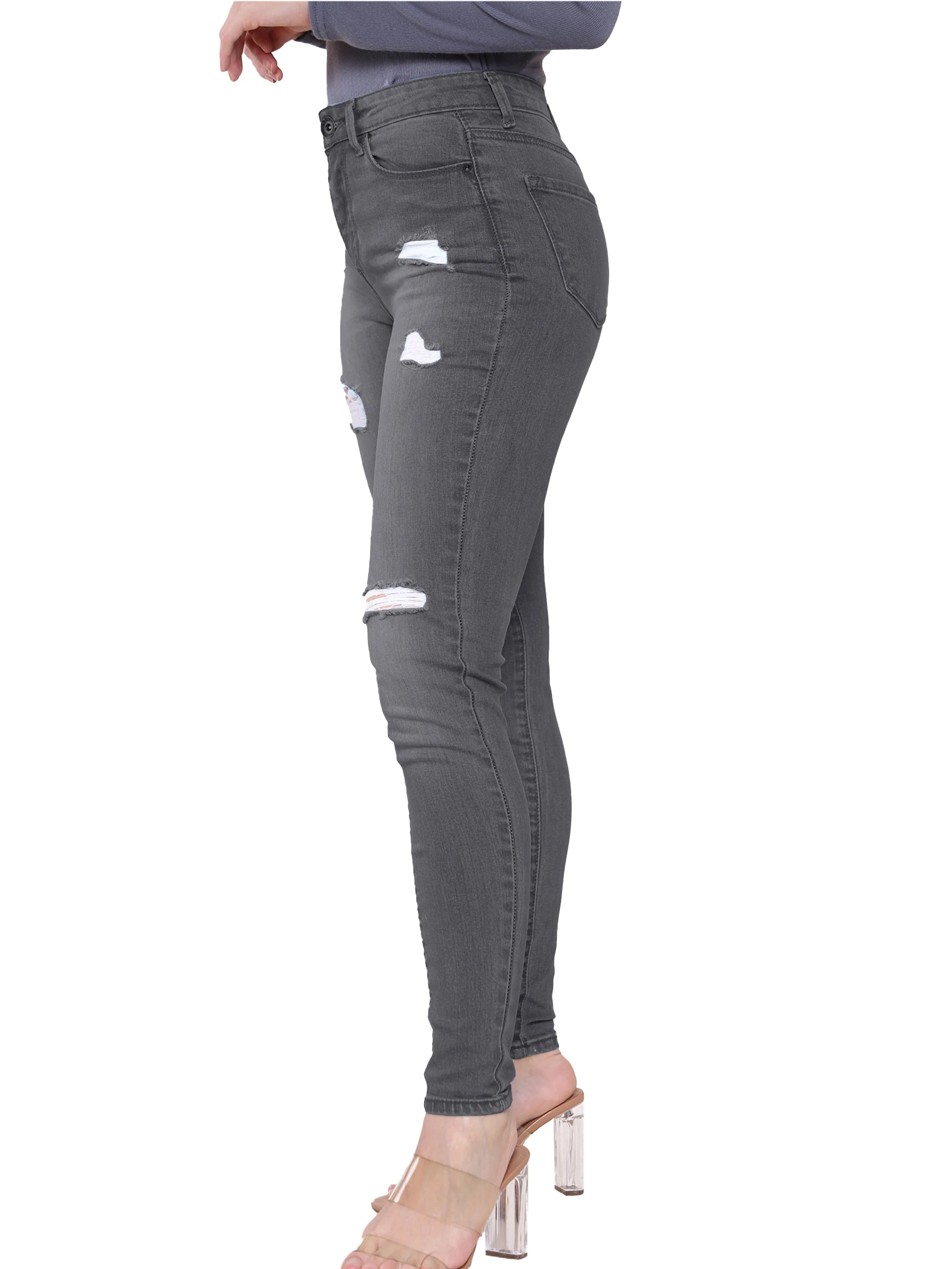 Lily Skinny Ripped Jeans - Grey - Image 3