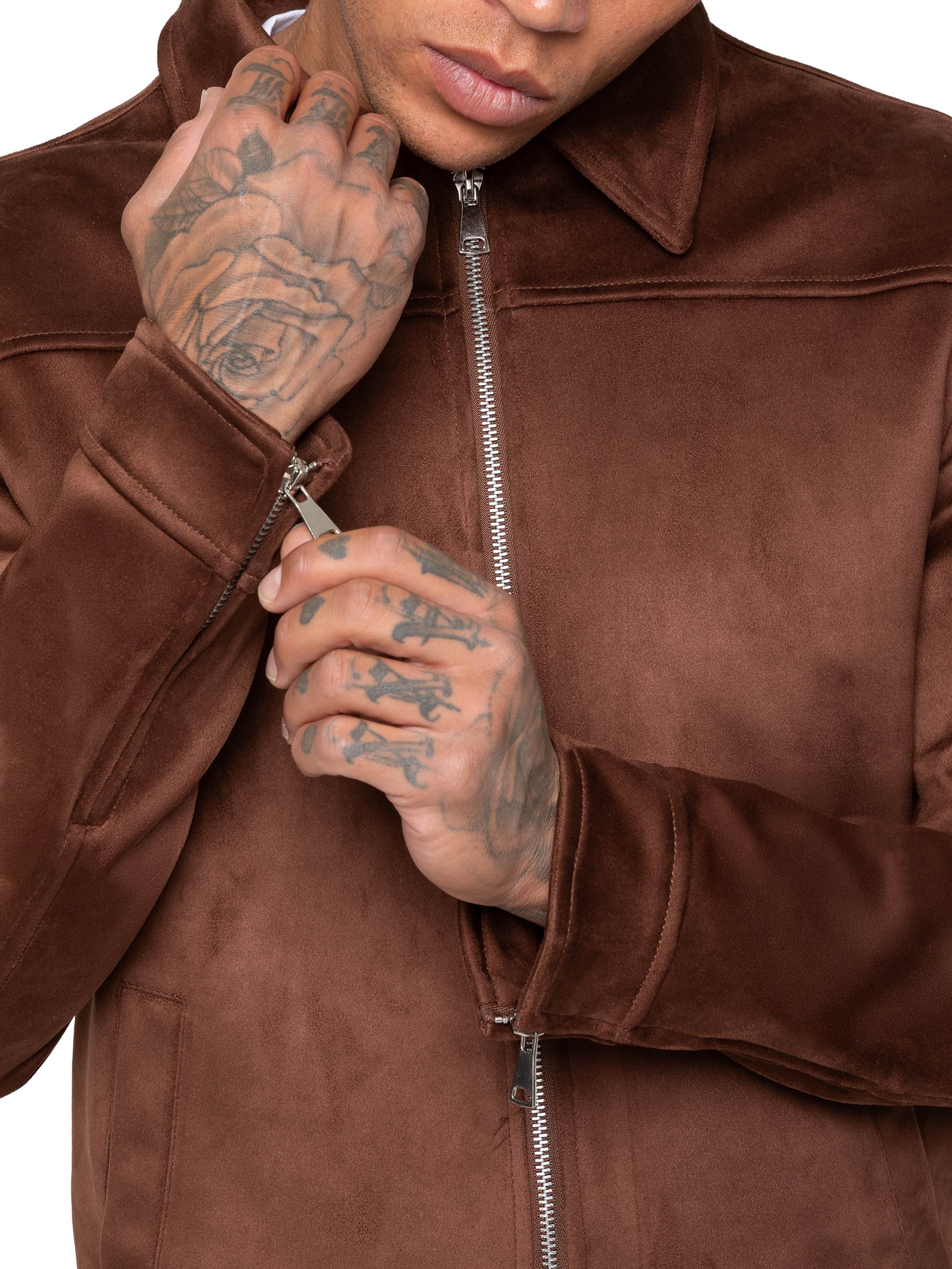 Luigi Faux Suede Collared Jacket - Brown - Image 3