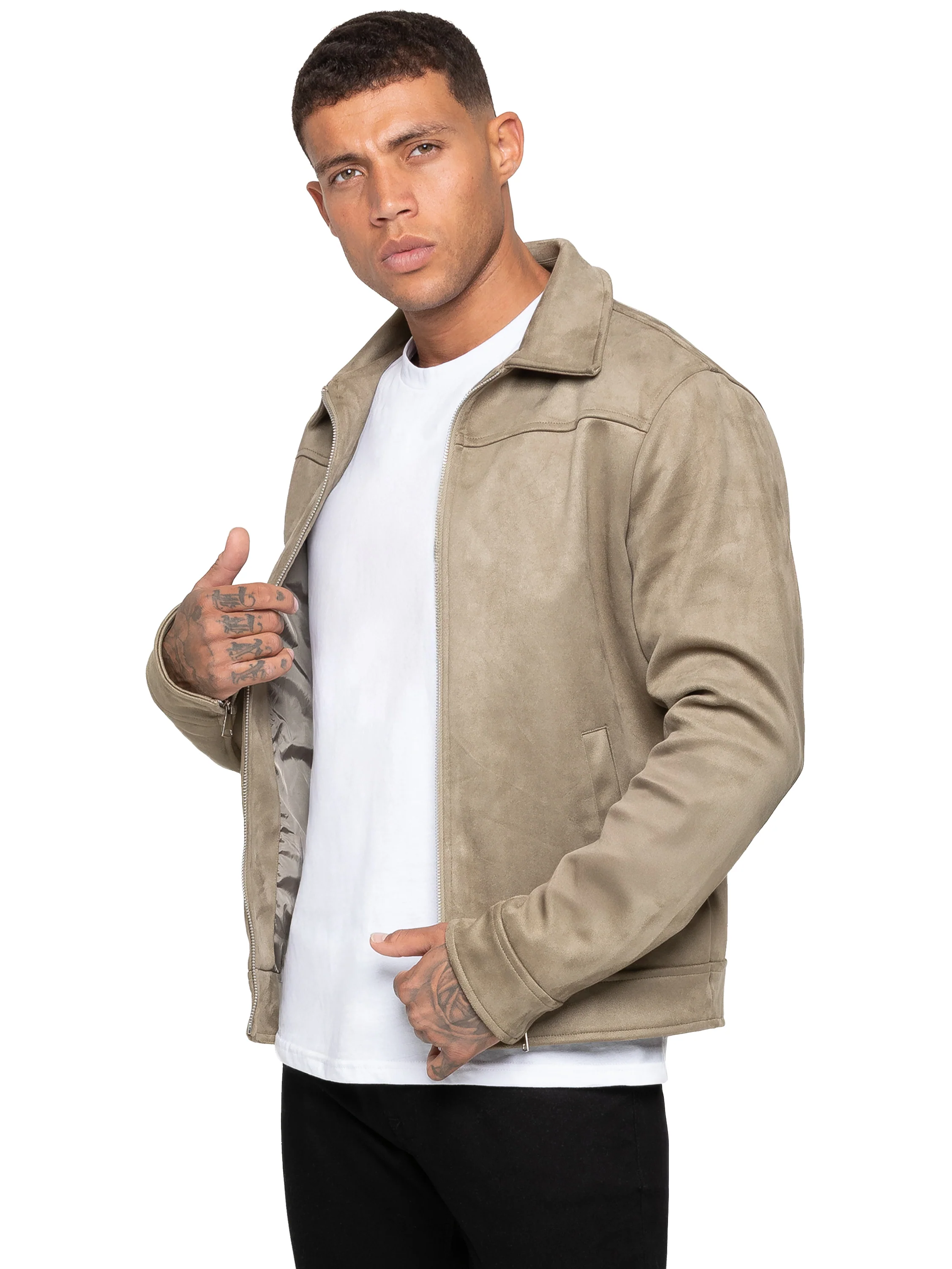 Luigi Faux Suede Collared Jacket - Stone