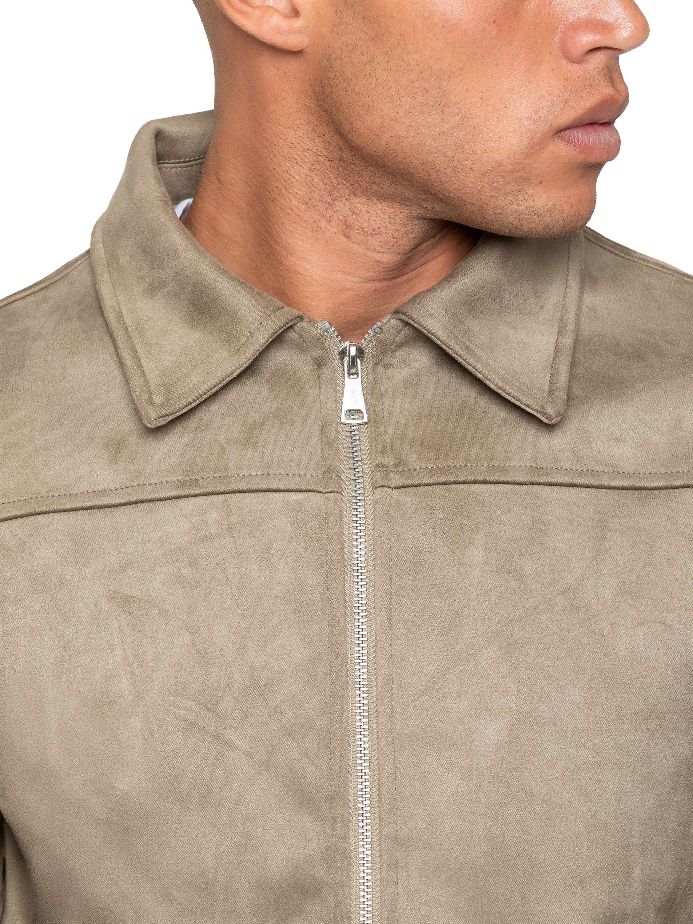 Luigi Faux Suede Collared Jacket - Stone - Image 5