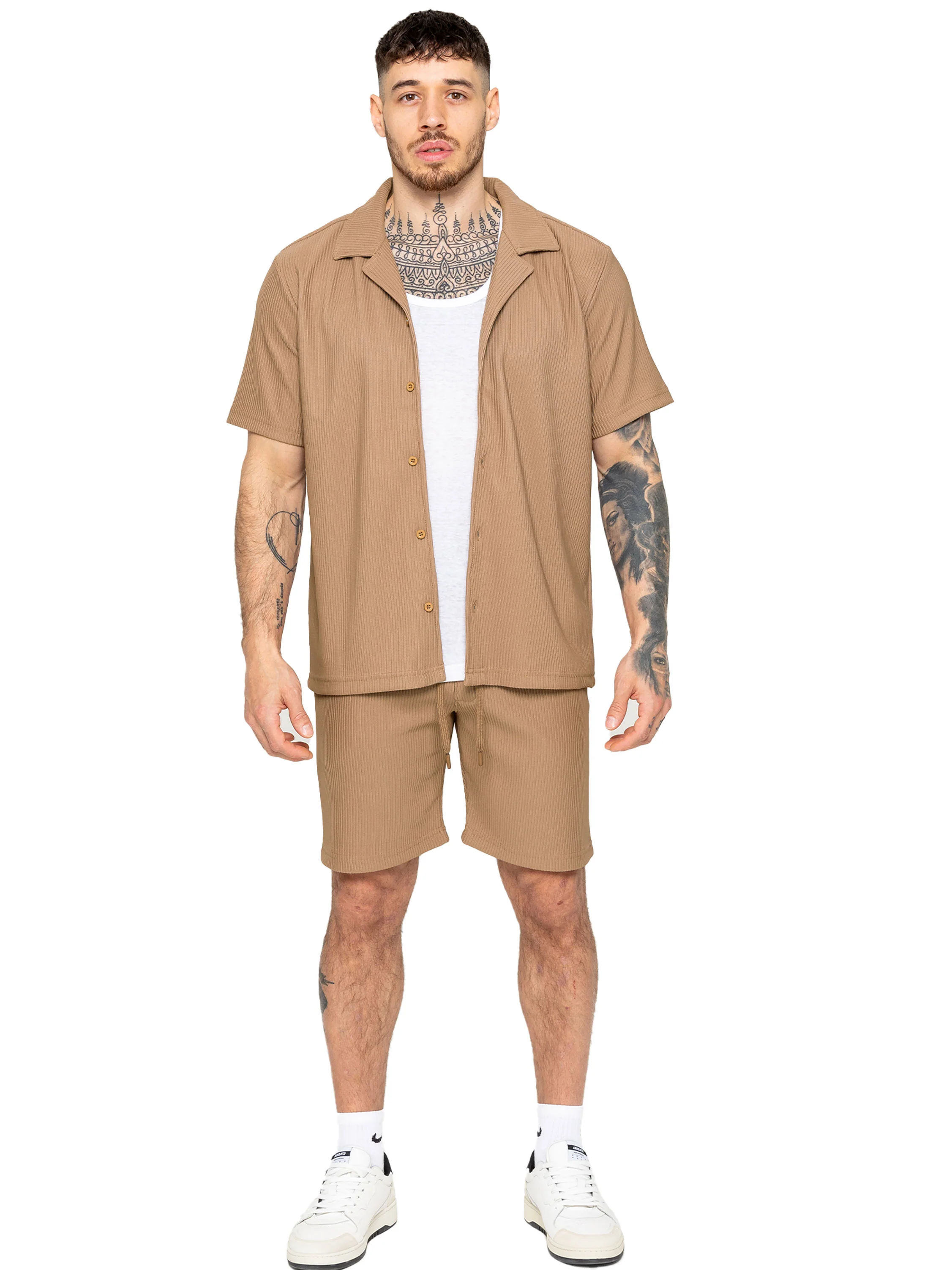 Matteo Pleated Shirt and Shorts Set - Beige - Image 2