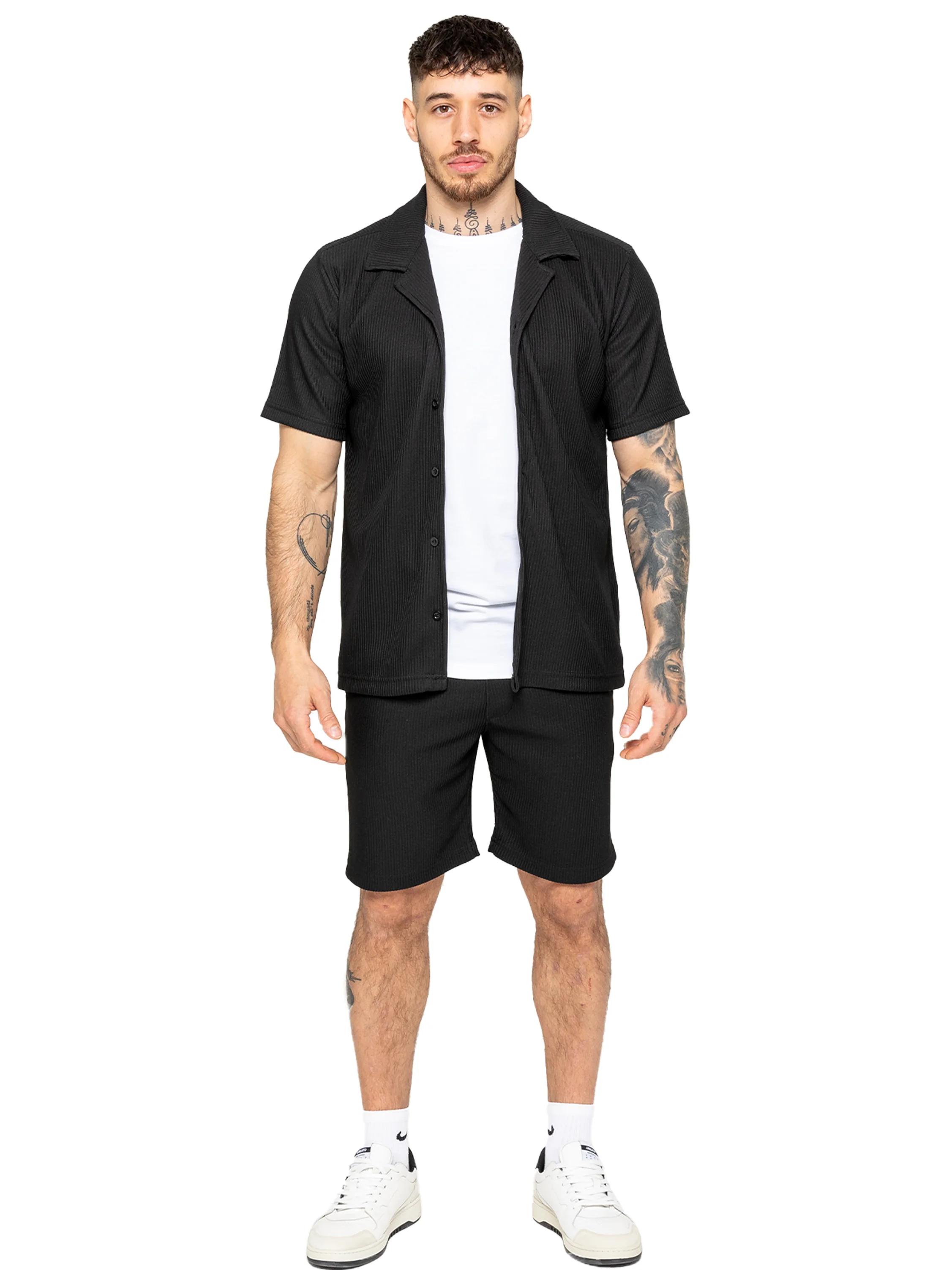 Matteo Pleated Shirt and Shorts Set - Black - Image 3