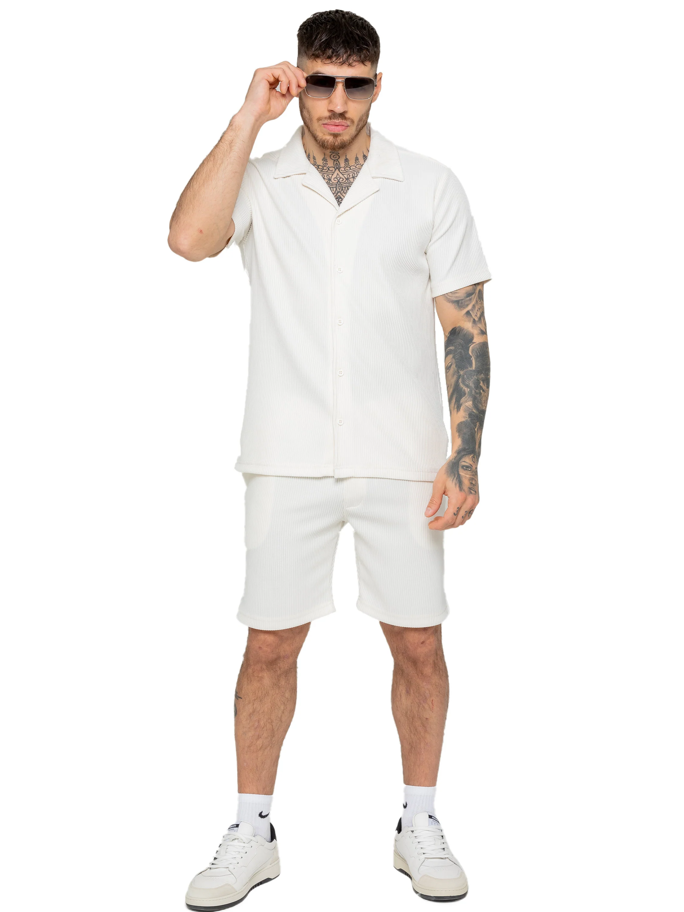 Matteo Pleated Shirt and Shorts Set - Off White - Image 2