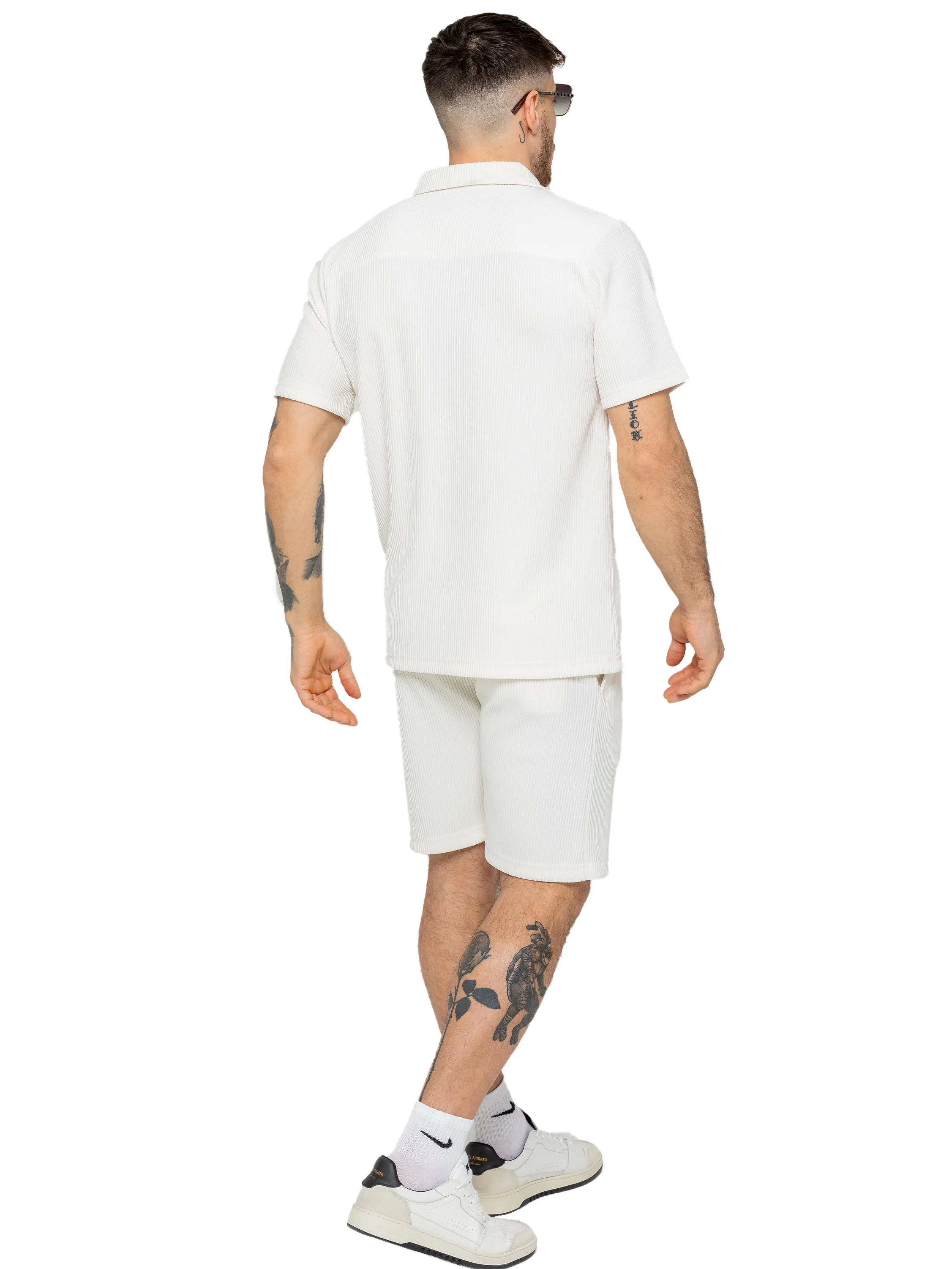 Matteo Pleated Shirt and Shorts Set - Off White - Image 3