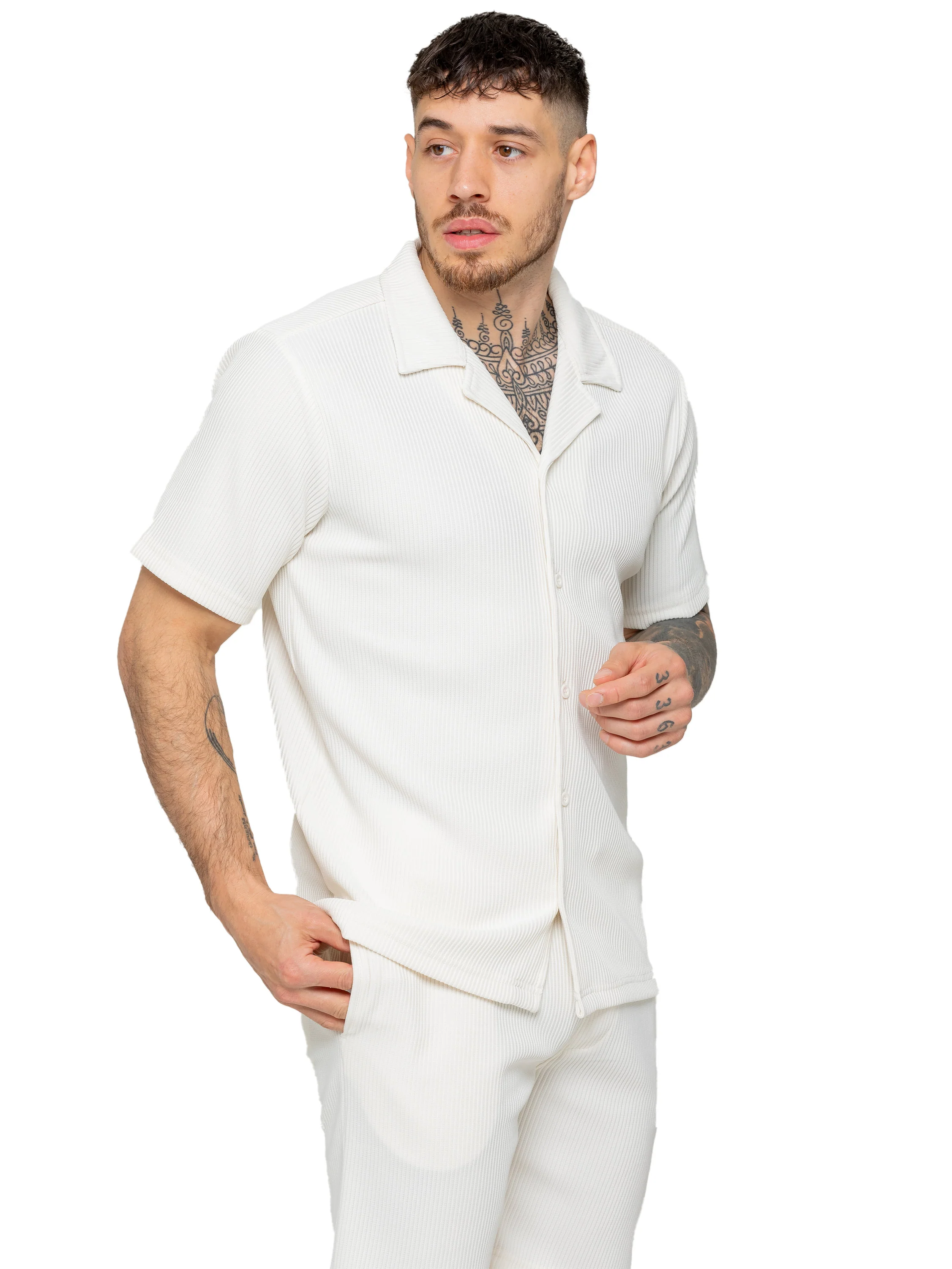 Matteo Pleated Shirt and Shorts Set - Off White - Image 4