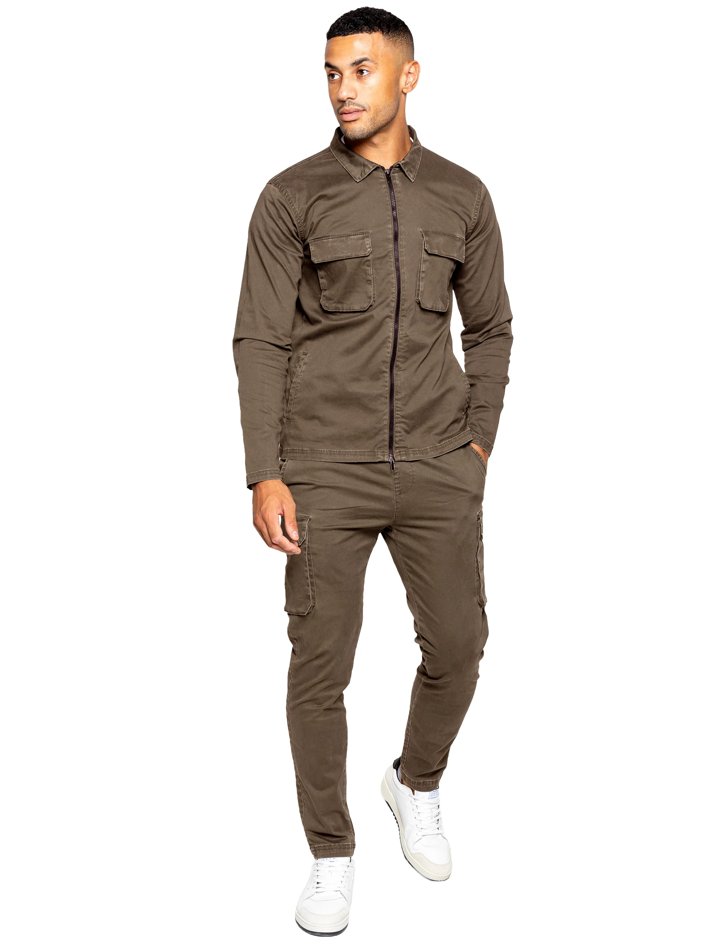 Nova Dye Cargo Jacket and Pants Set - Brown