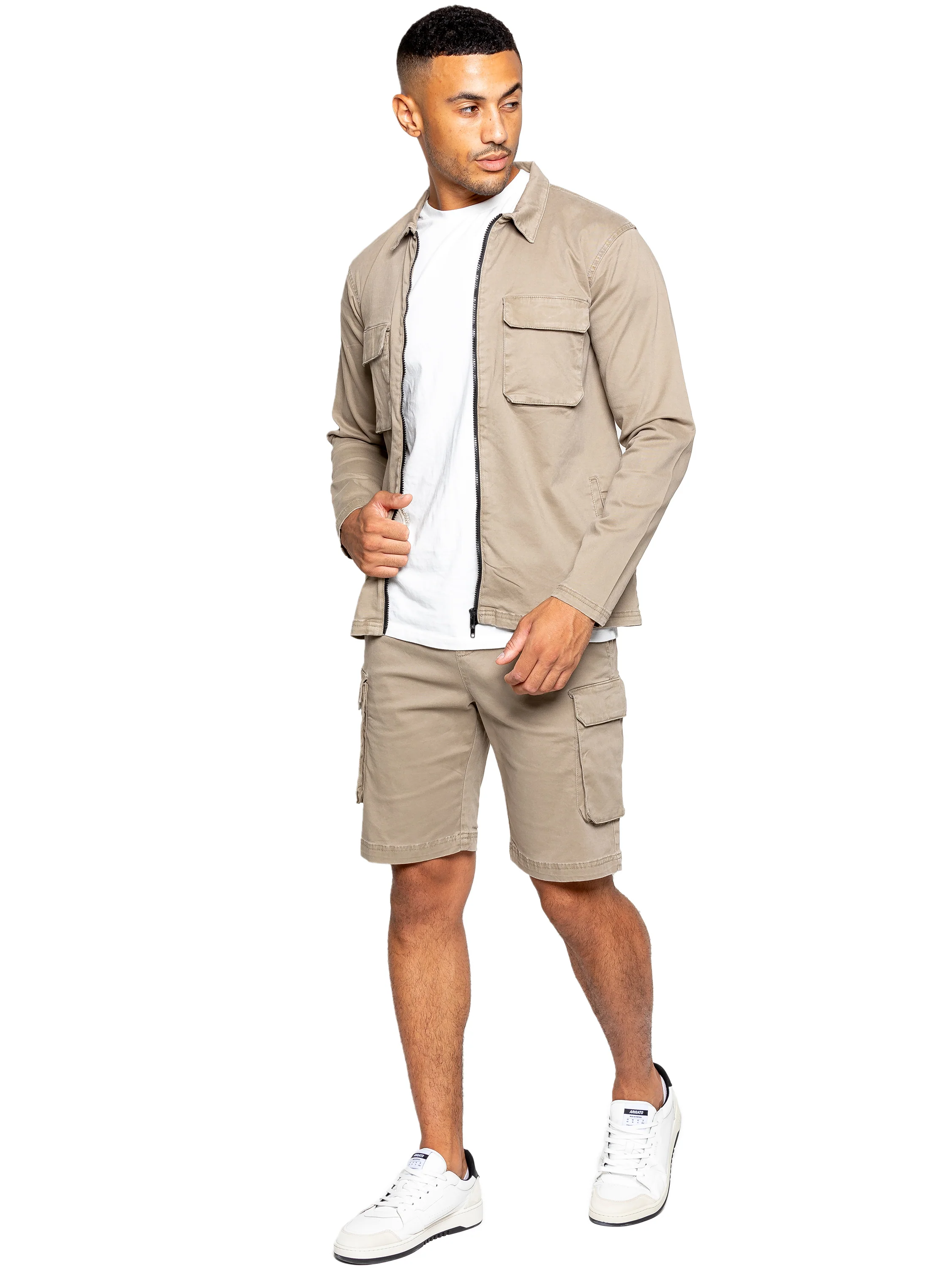 Nova Dye Cargo Jacket and Shorts Set - Beige - Image 3