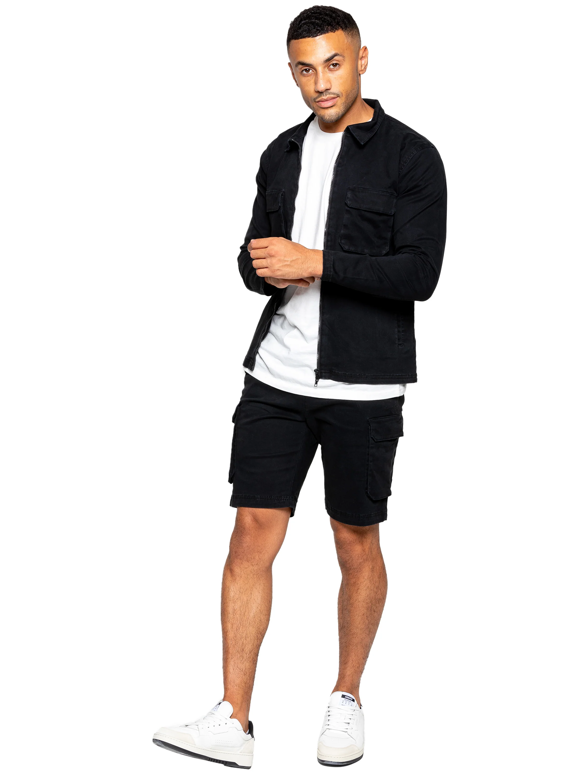 Nova Dye Cargo Jacket and Shorts Set - Black - Image 3