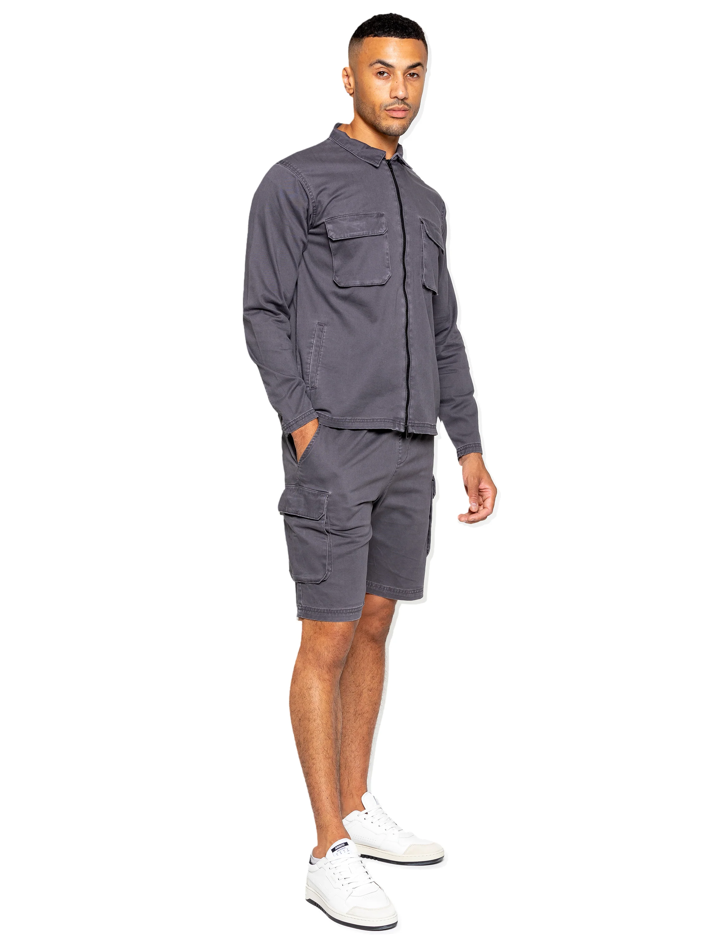 Nova Dye Cargo Jacket and Shorts Set - Grey - Image 3