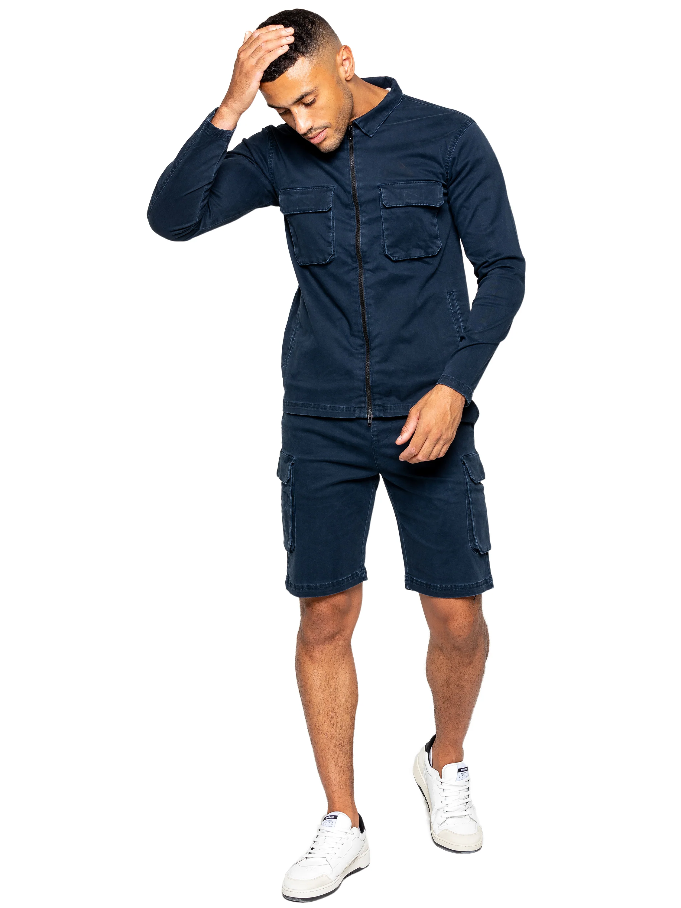 Nova Dye Cargo Jacket and Shorts Set - Navy - Image 3