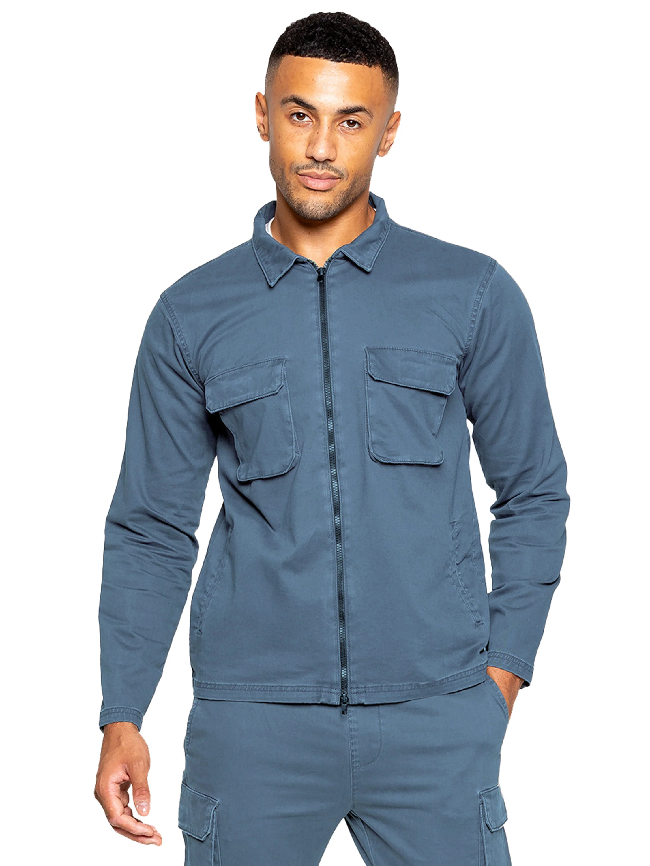 Nova Dye Cargo Jacket and Shorts Set - Steel Blue - Image 4