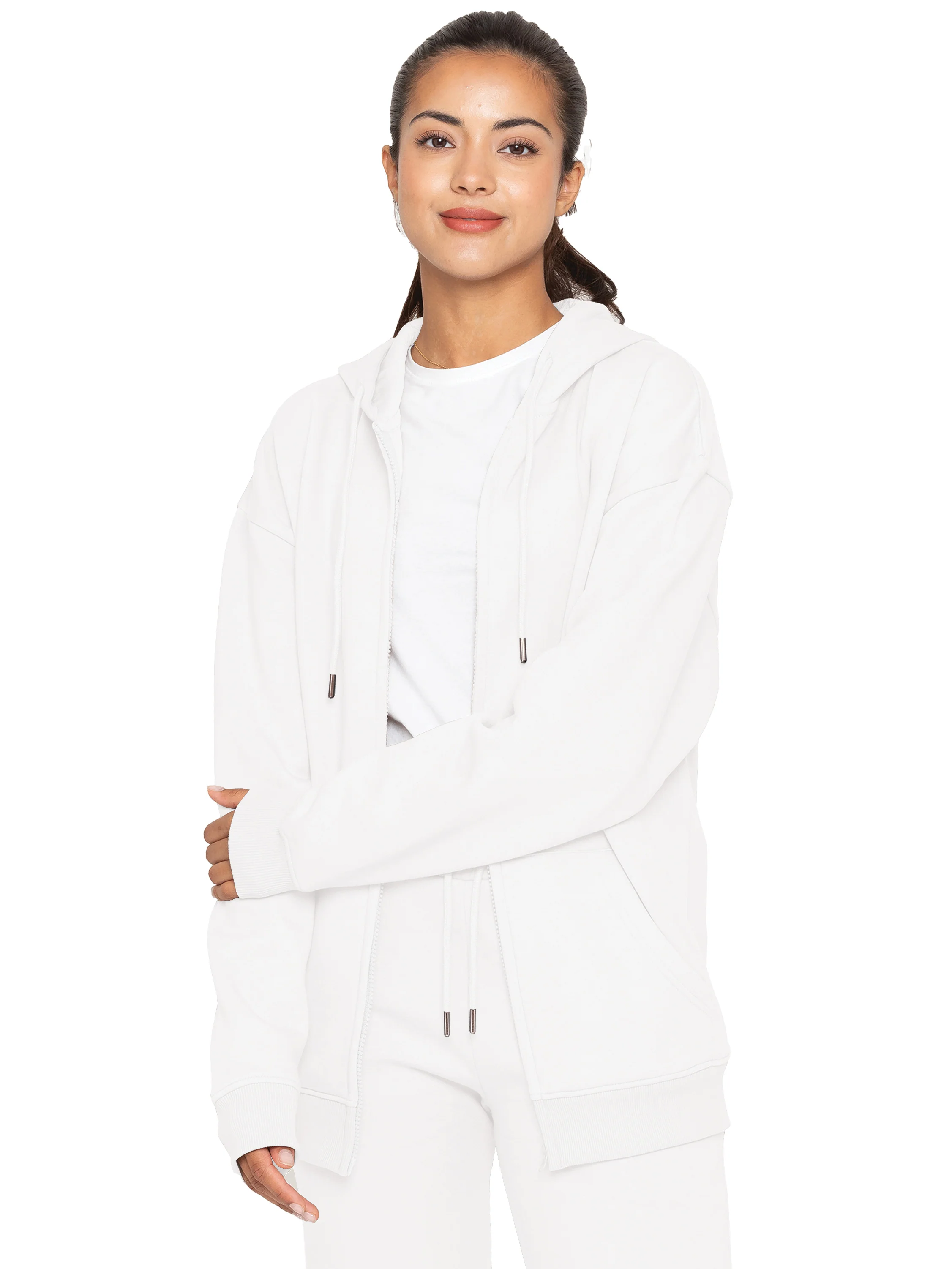 Oversized Essential Zip Hoodie - Off White - Image 3