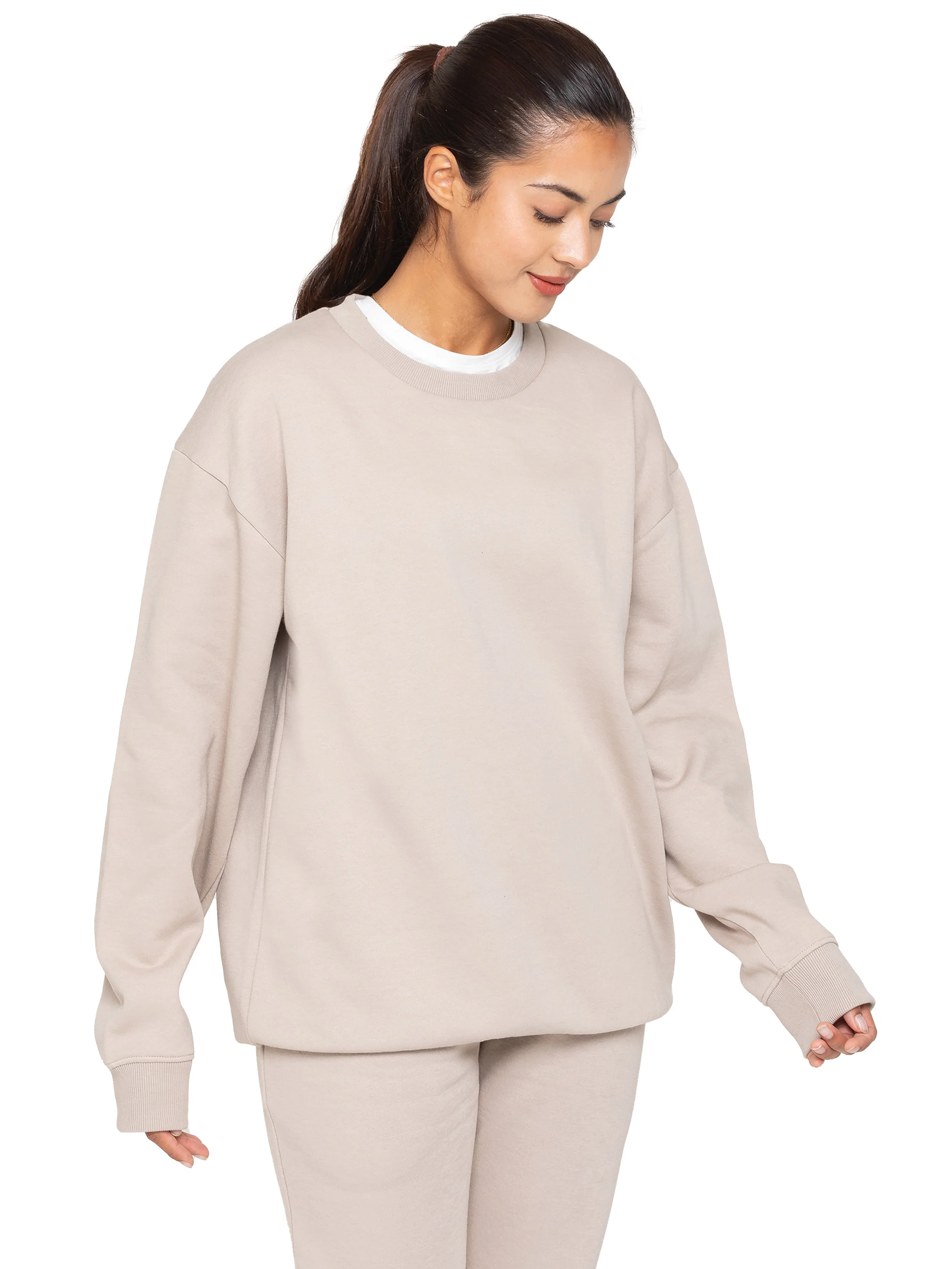 Oversized Sweatshirt and Jogger Set - Oatmeal - Image 4