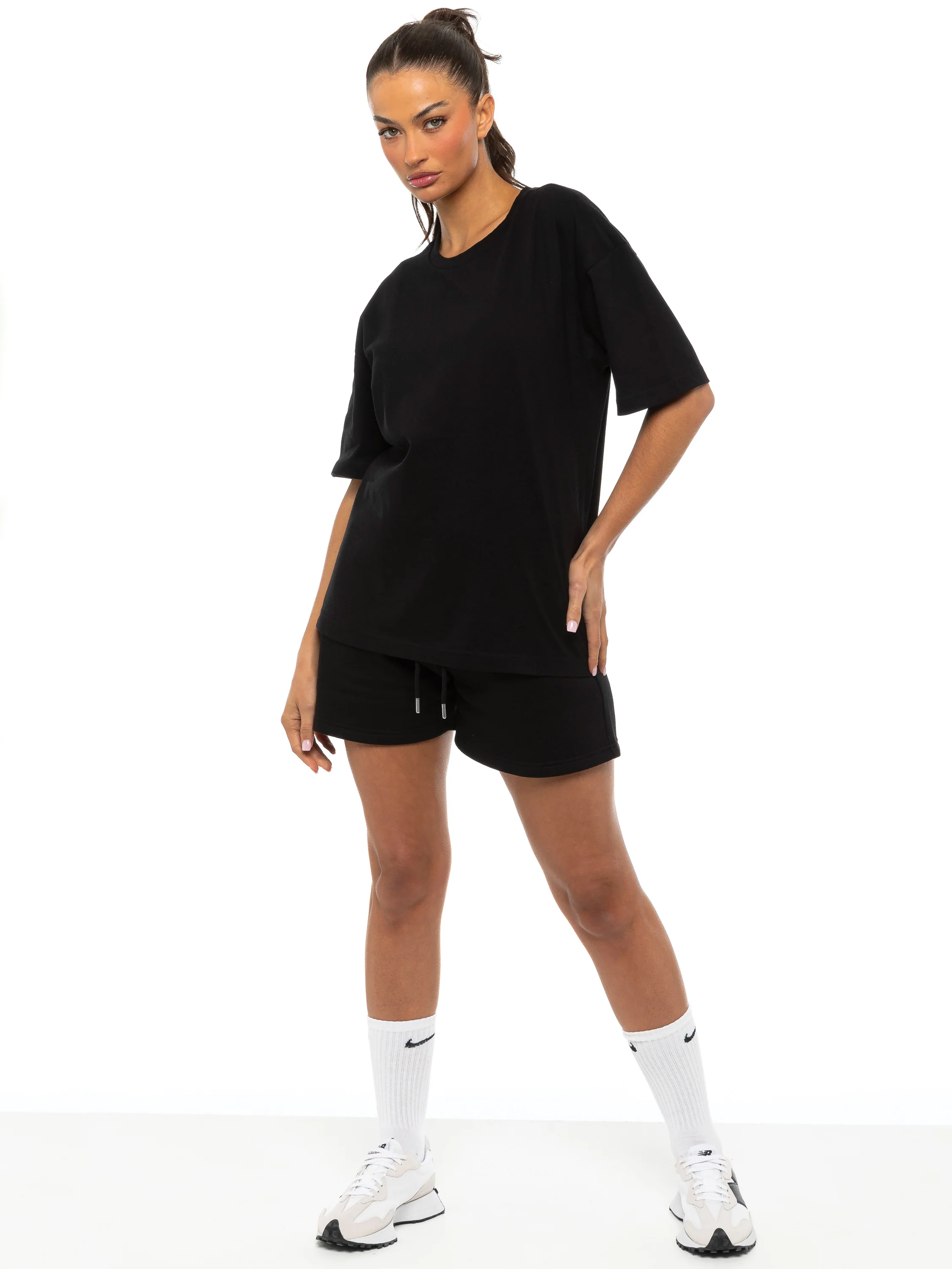 Oversized T-Shirt and Shorts Set - Black - Image 5