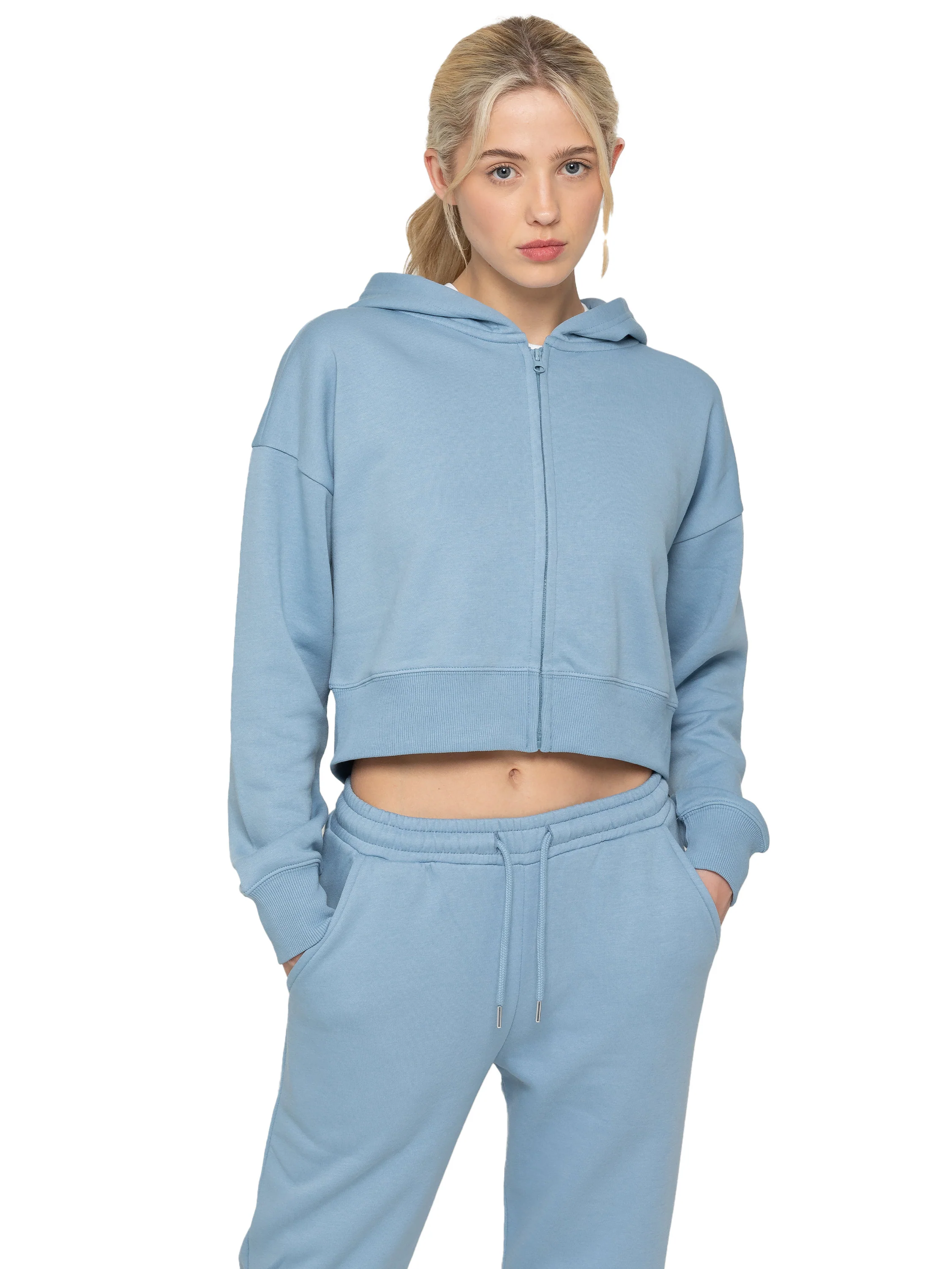 Plush Crop Zip Hoodie - Blue