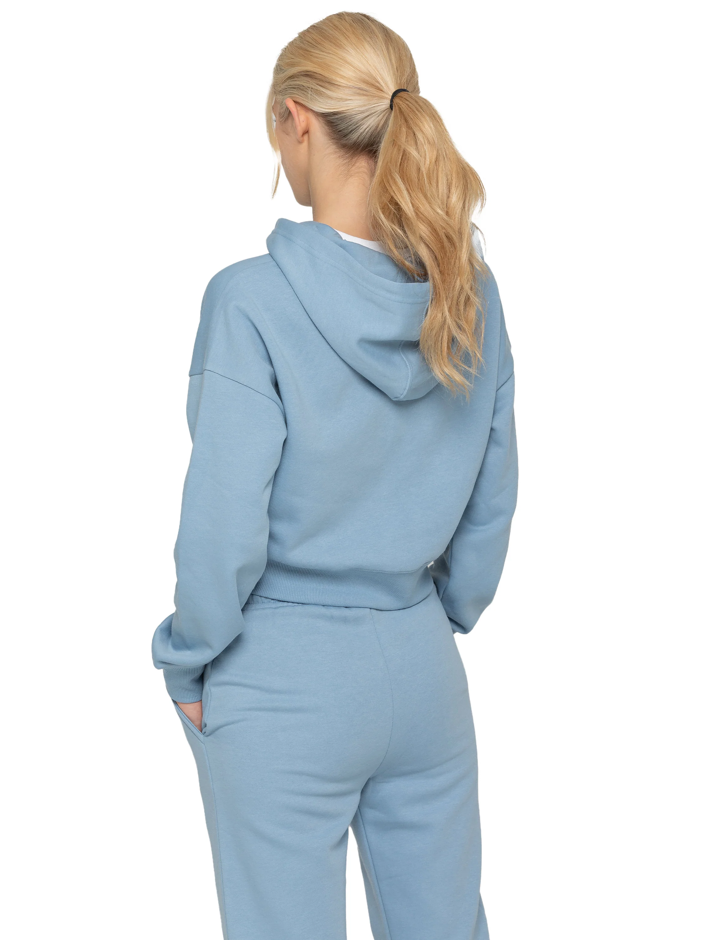 Plush Crop Zip Hoodie - Blue - Image 2