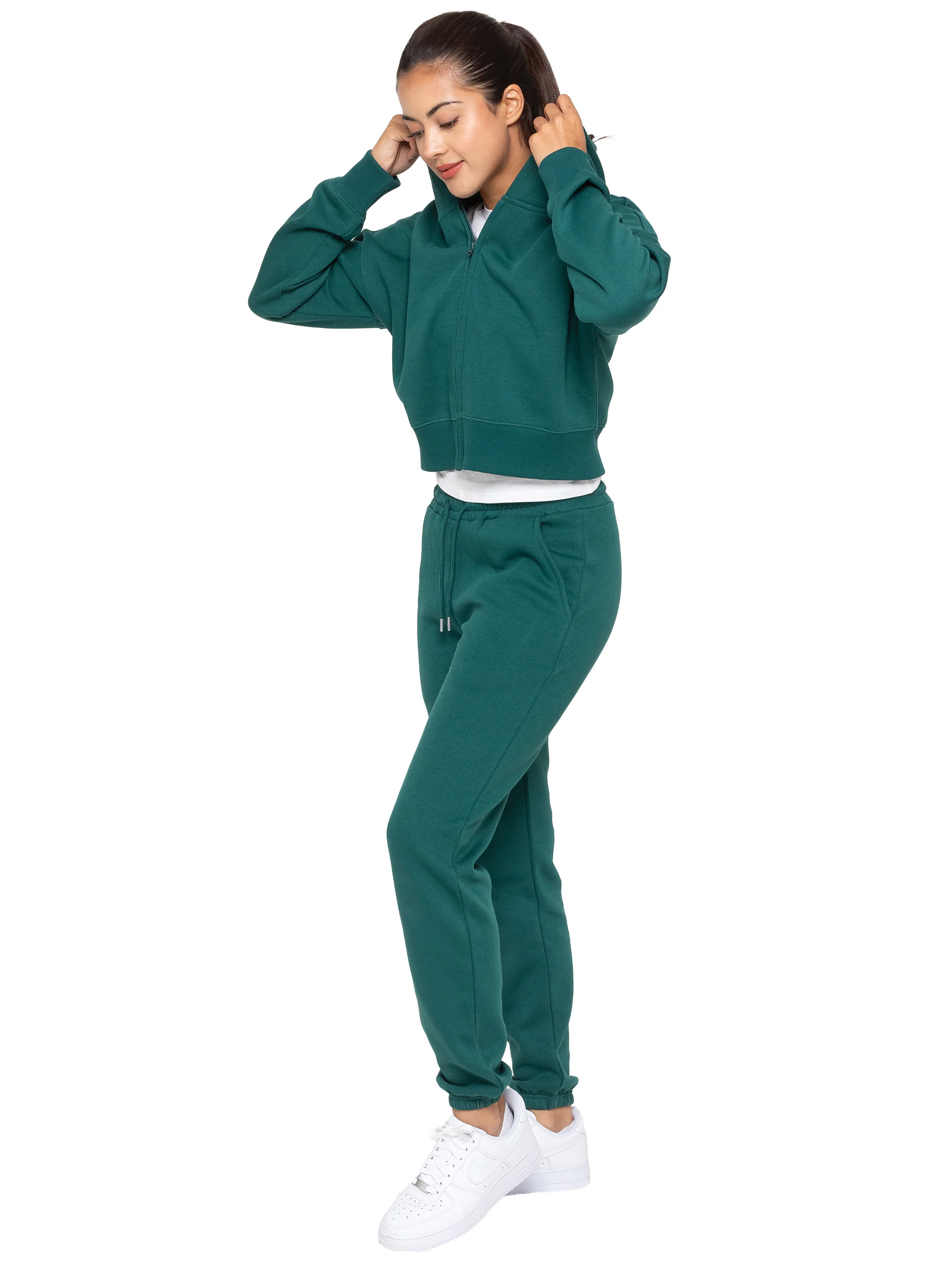 Plush Crop Zip Hoodie - Forest Green - Image 4