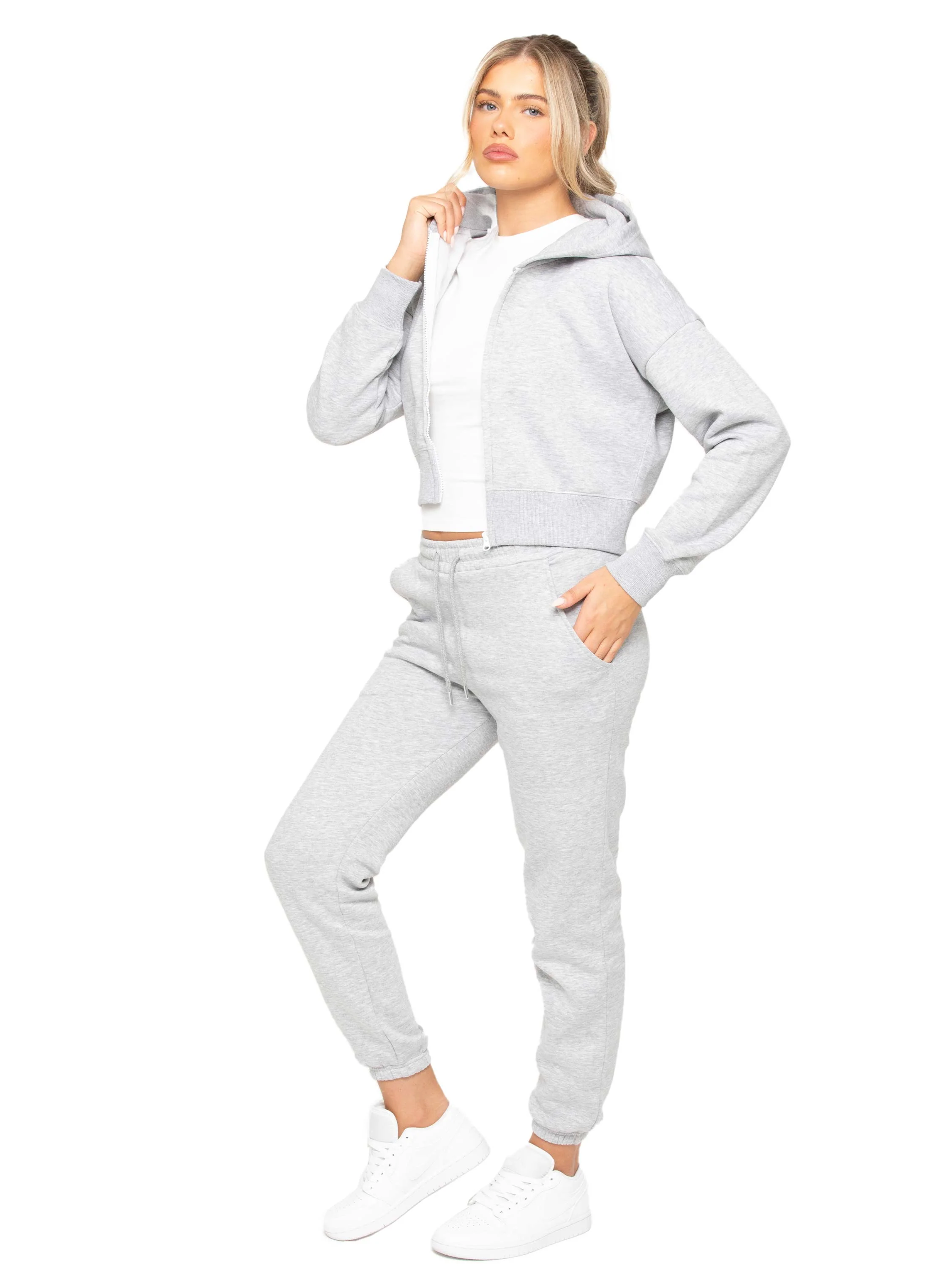 Plush Crop Zip Hoodie - Grey - Image 5