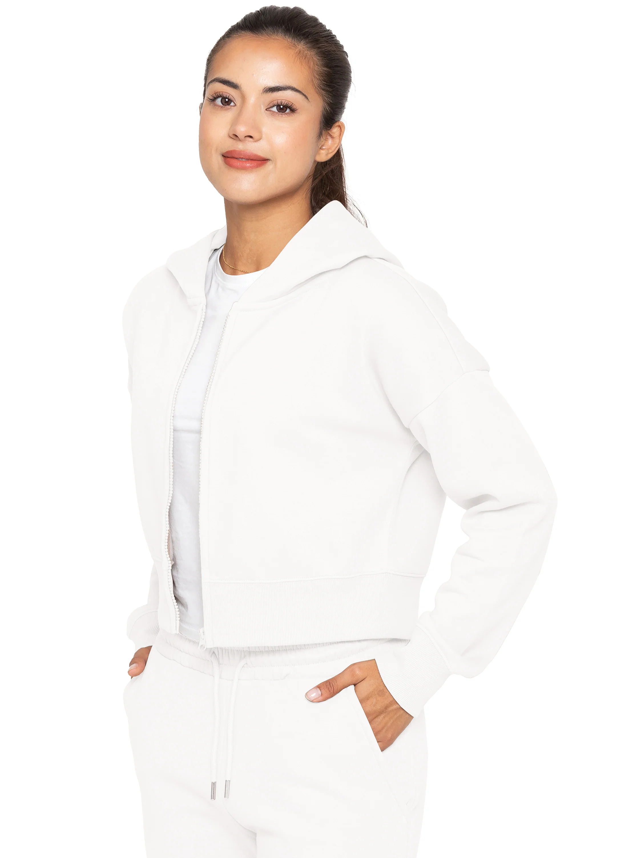 Plush Crop Zip Hoodie - Off White - Image 3