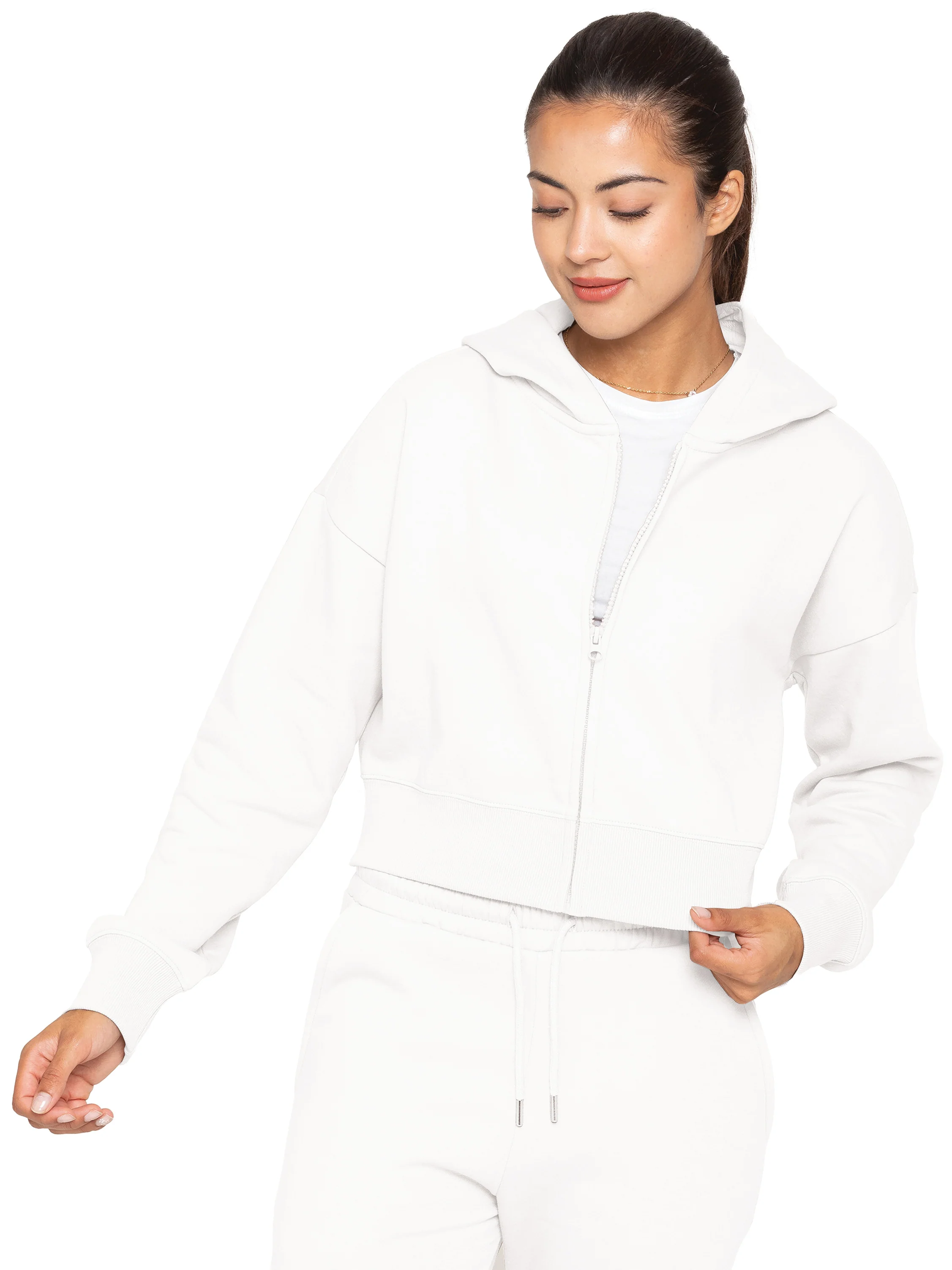 Plush Crop Zip Hoodie - Off White - Image 4