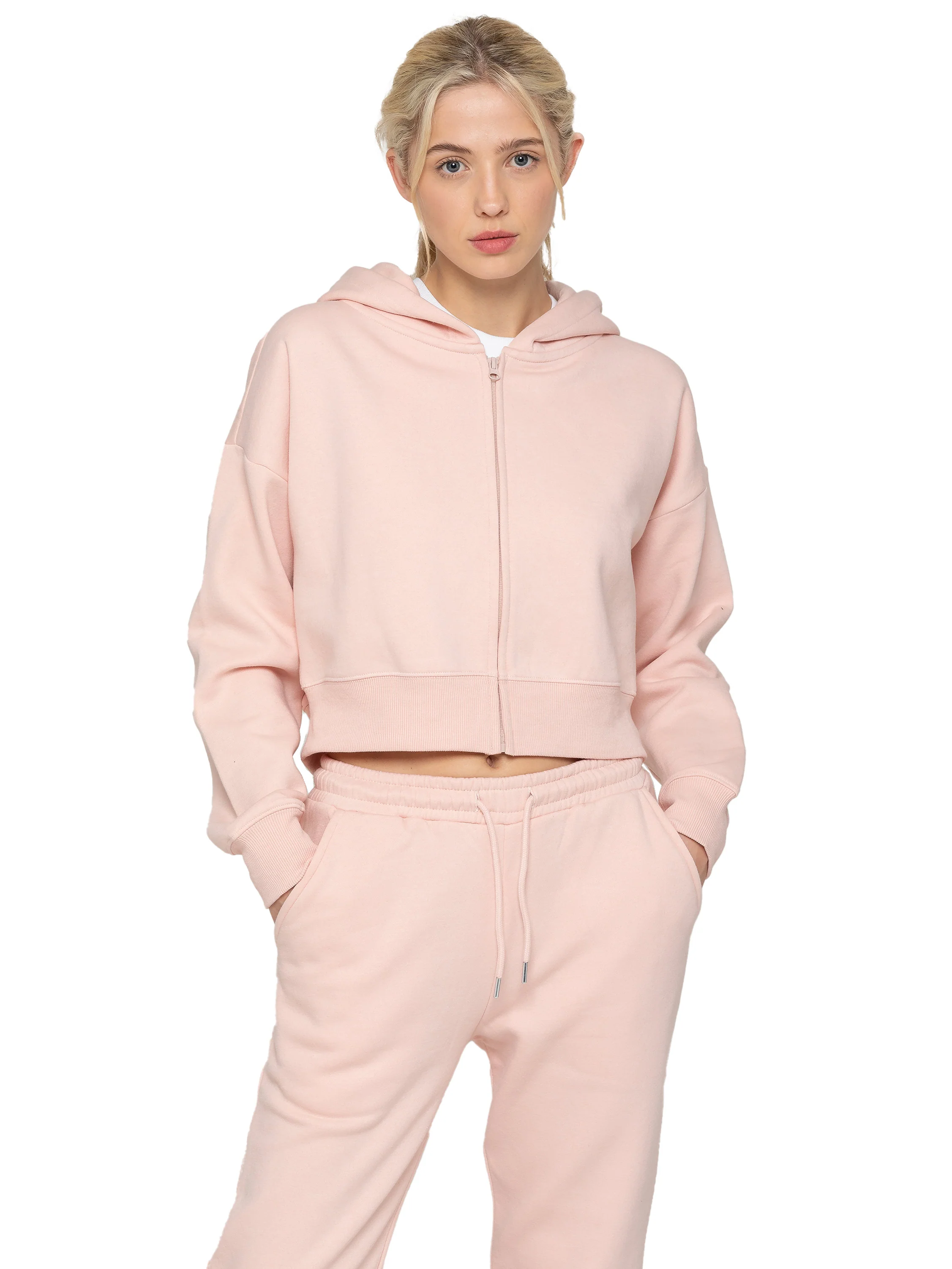 Plush Crop Zip Hoodie - Peach