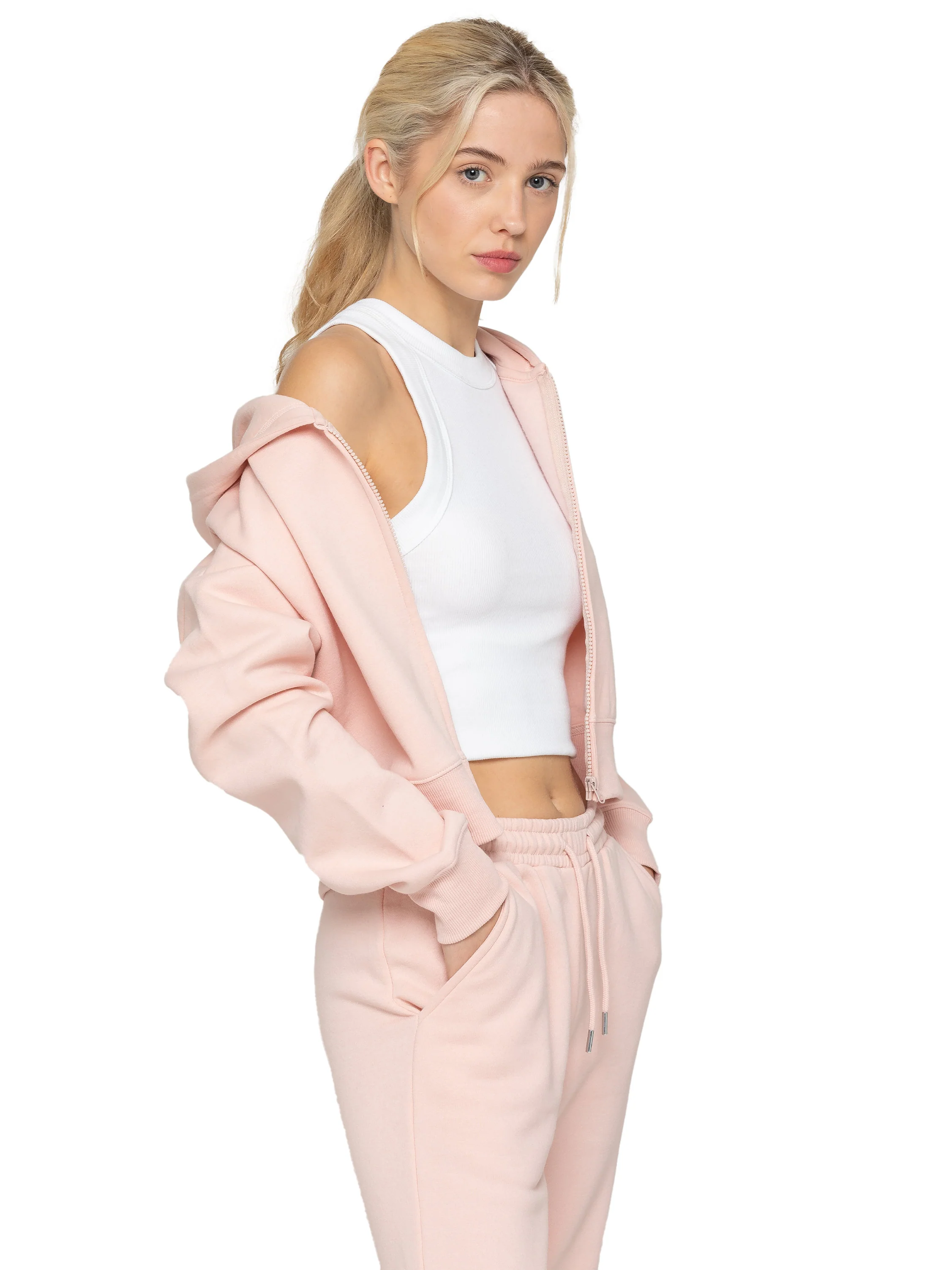 Plush Crop Zip Hoodie - Peach - Image 2
