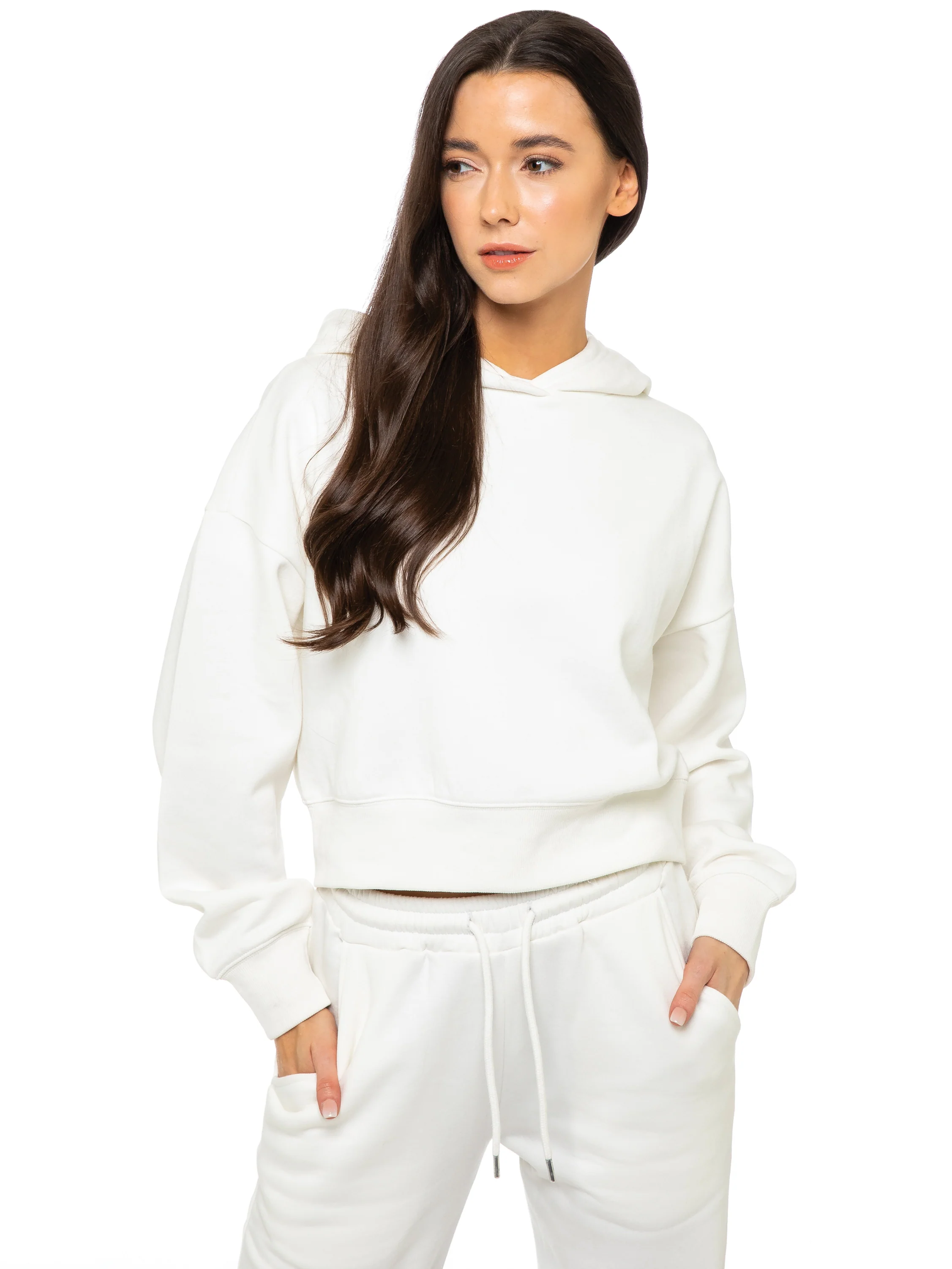 Plush Cropped Hoodie - Off White - Image 3