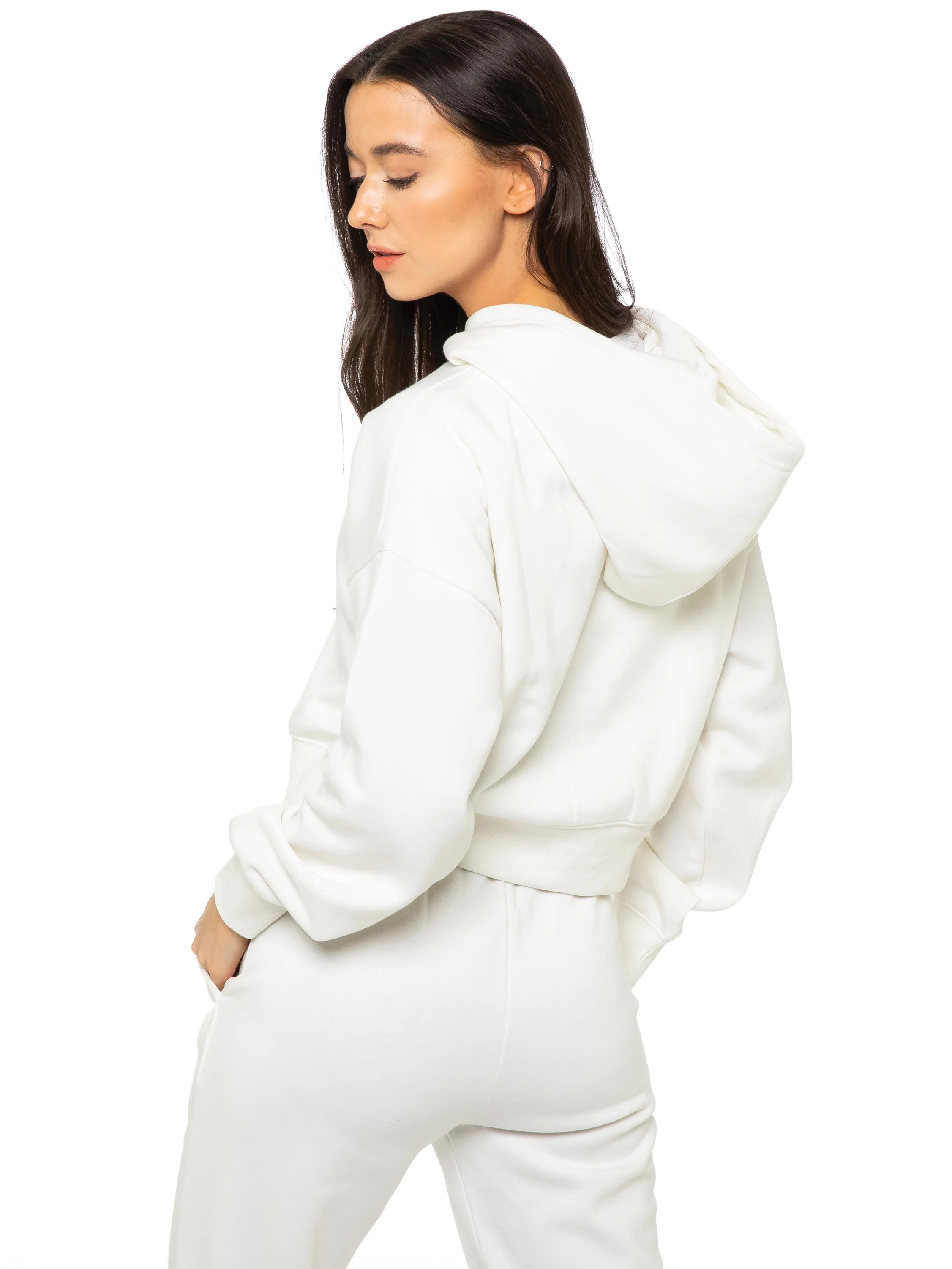 Plush Cropped Hoodie - Off White - Image 4