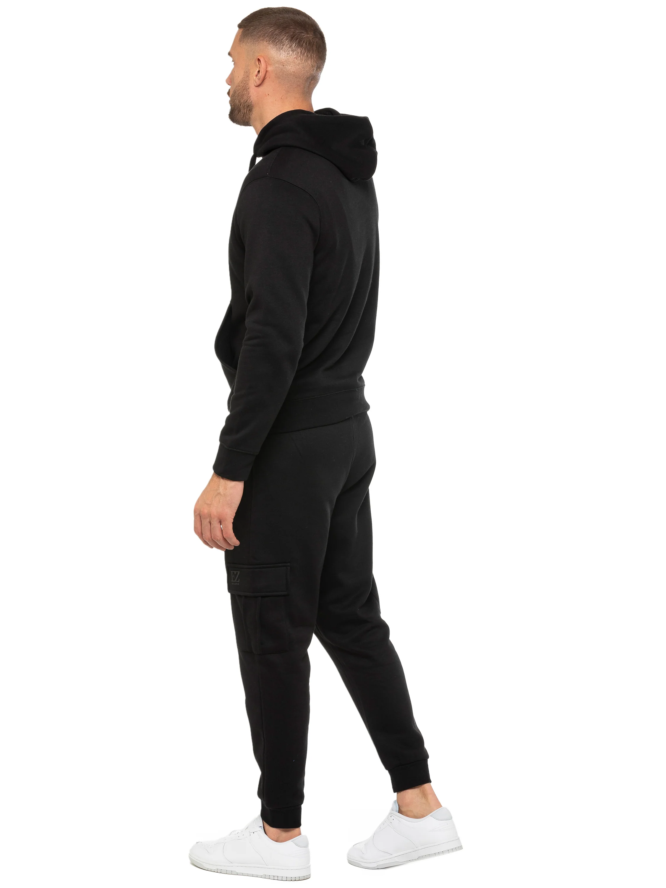 Pullover Hoodie and Cargo Joggers Set - Black - Image 4