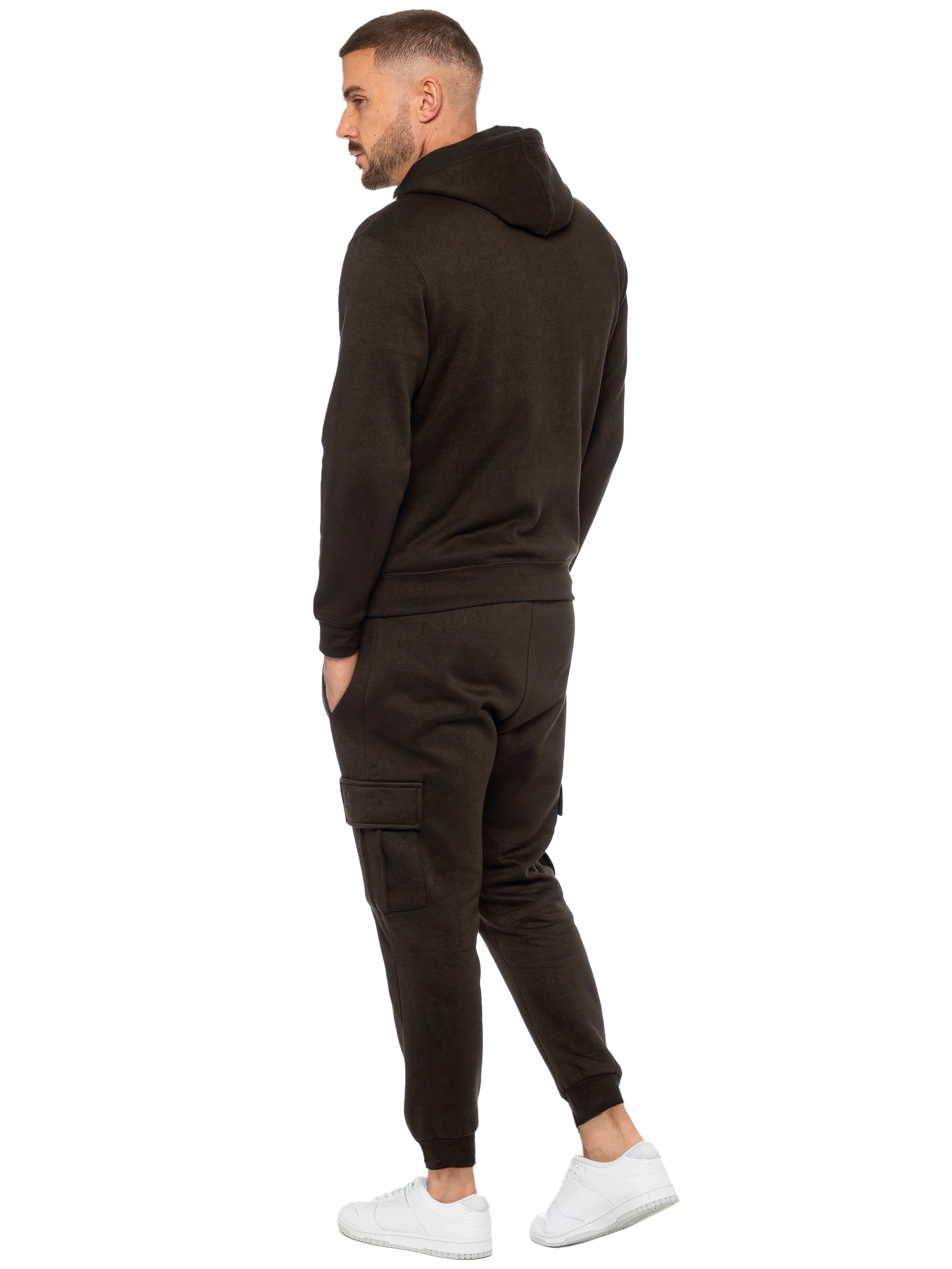 Pullover Hoodie and Cargo Joggers Set - Brown - Image 3
