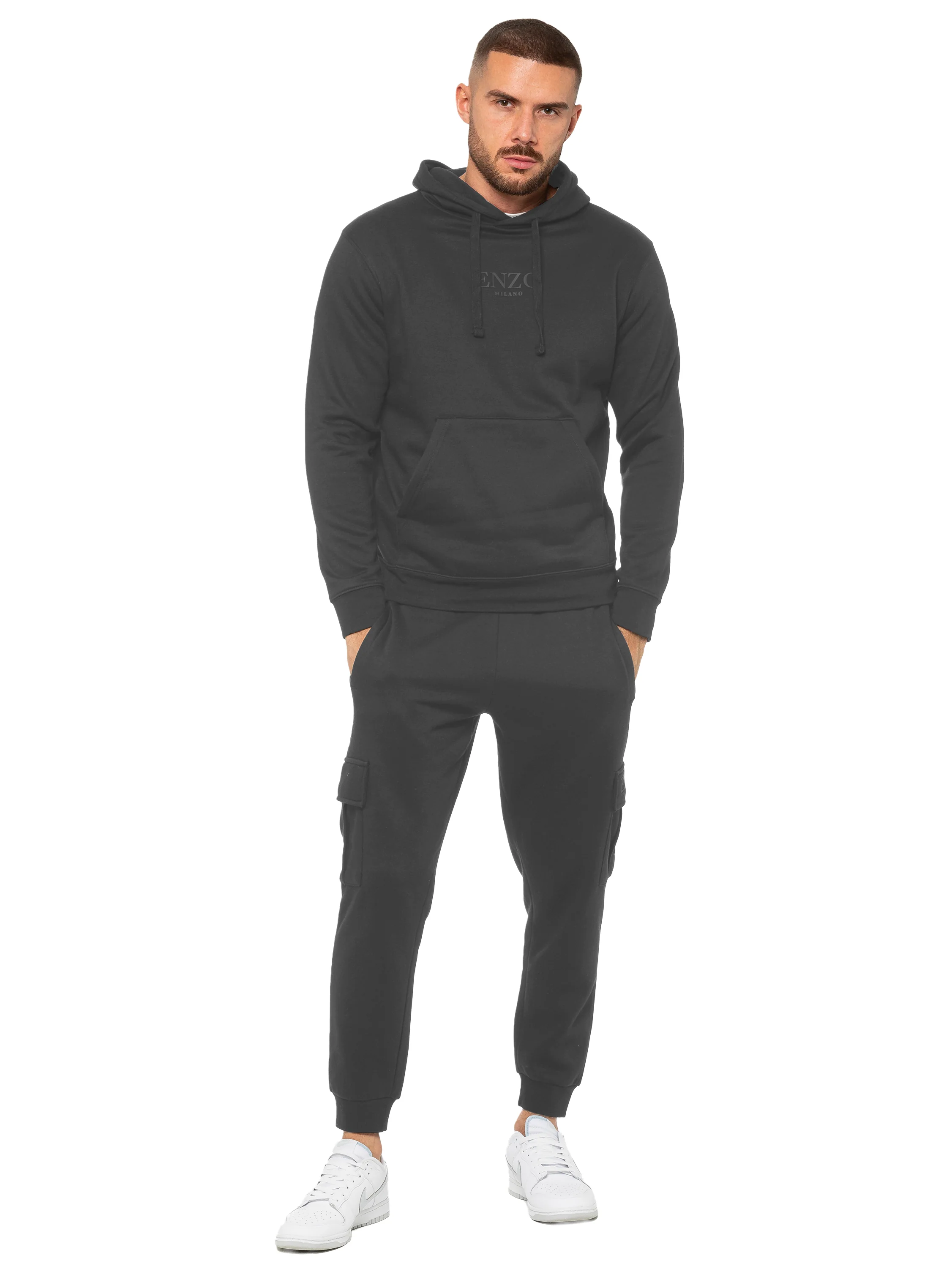 Pullover Hoodie and Cargo Joggers Set - Dark Grey