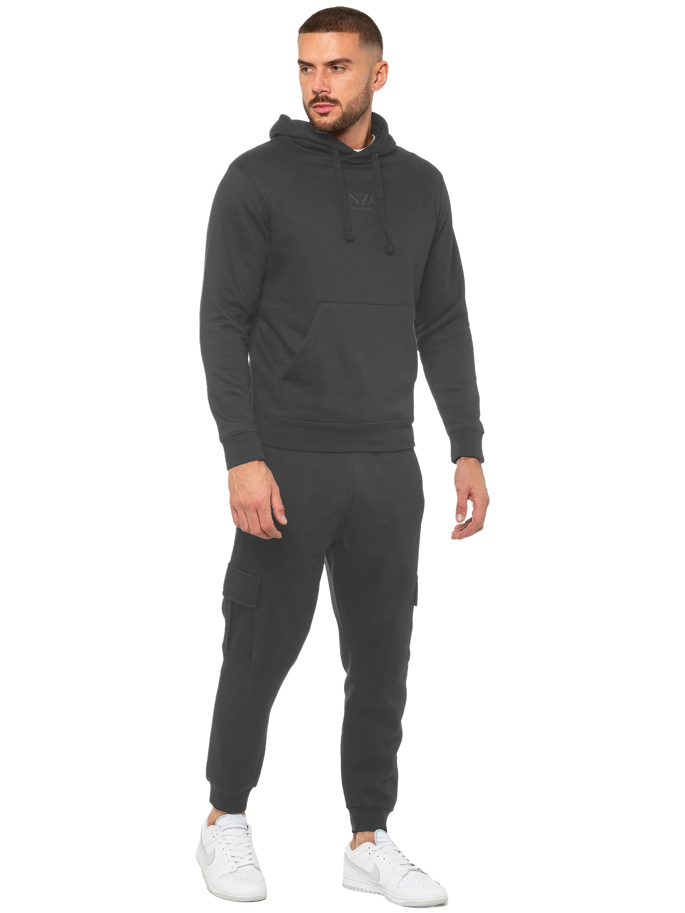 Pullover Hoodie and Cargo Joggers Set - Dark Grey - Image 5