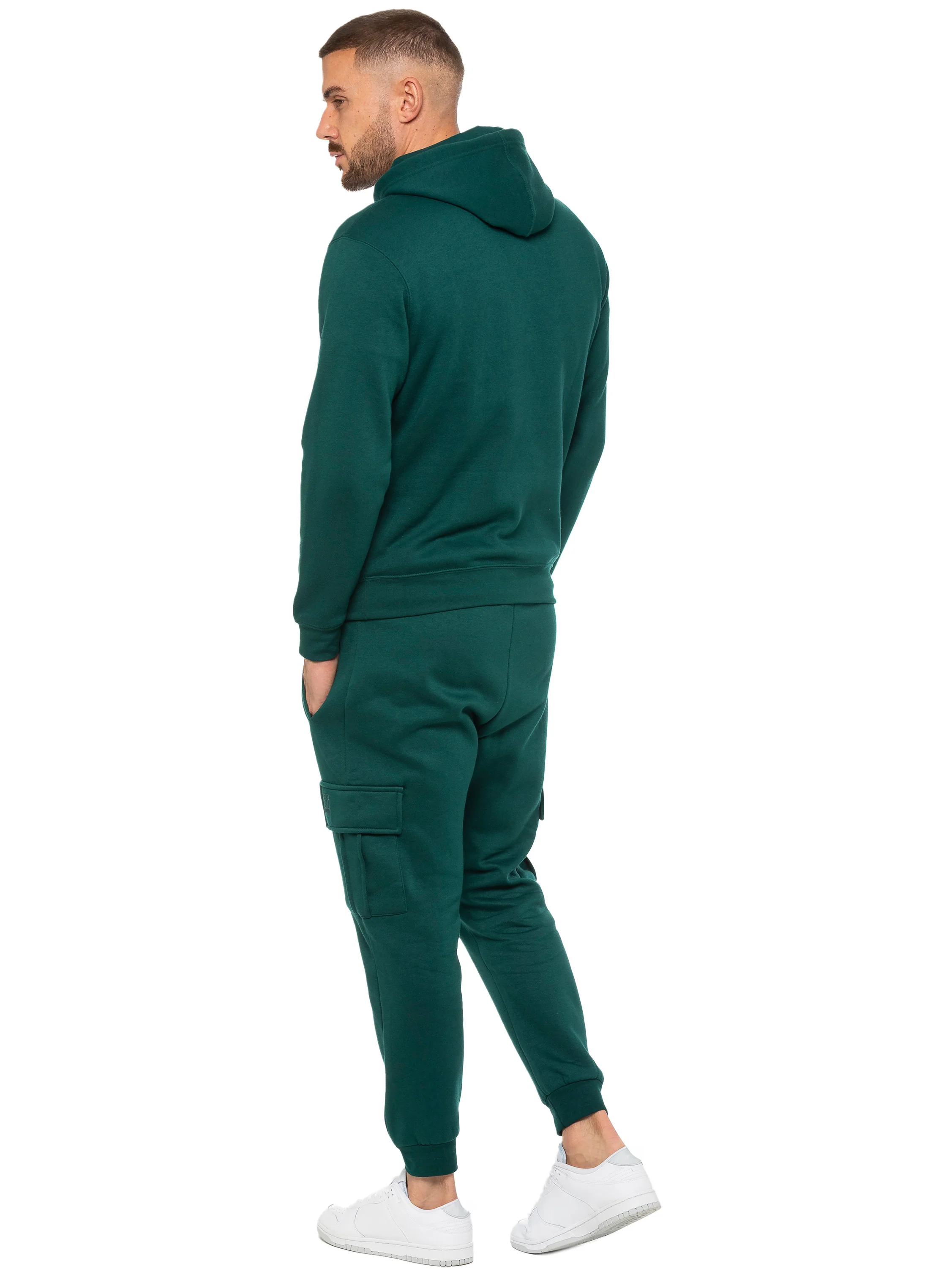 Pullover Hoodie and Cargo Joggers Set - Green - Image 4