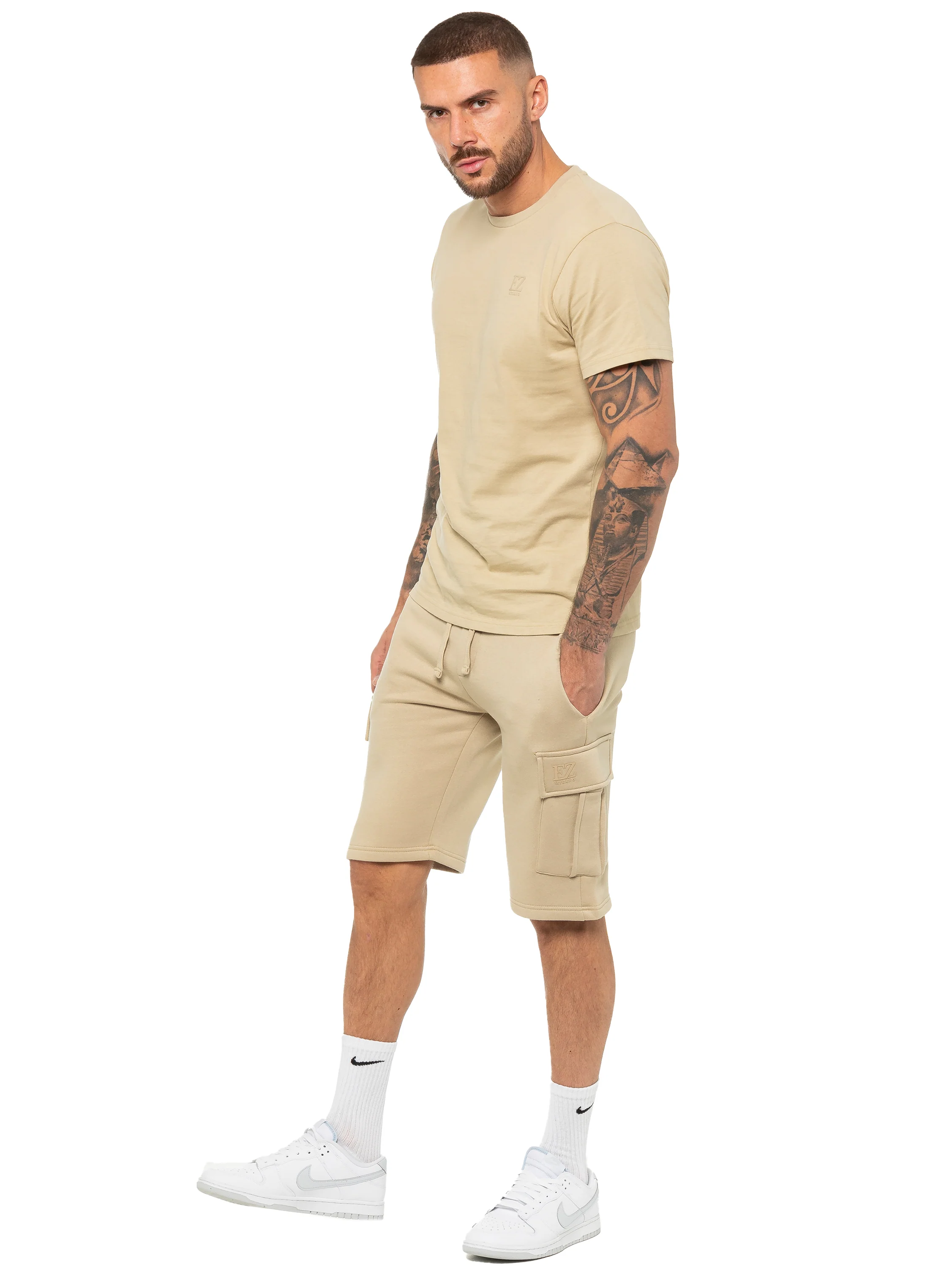 Raphael Fleece Cargo Shorts - Stone - Image 5