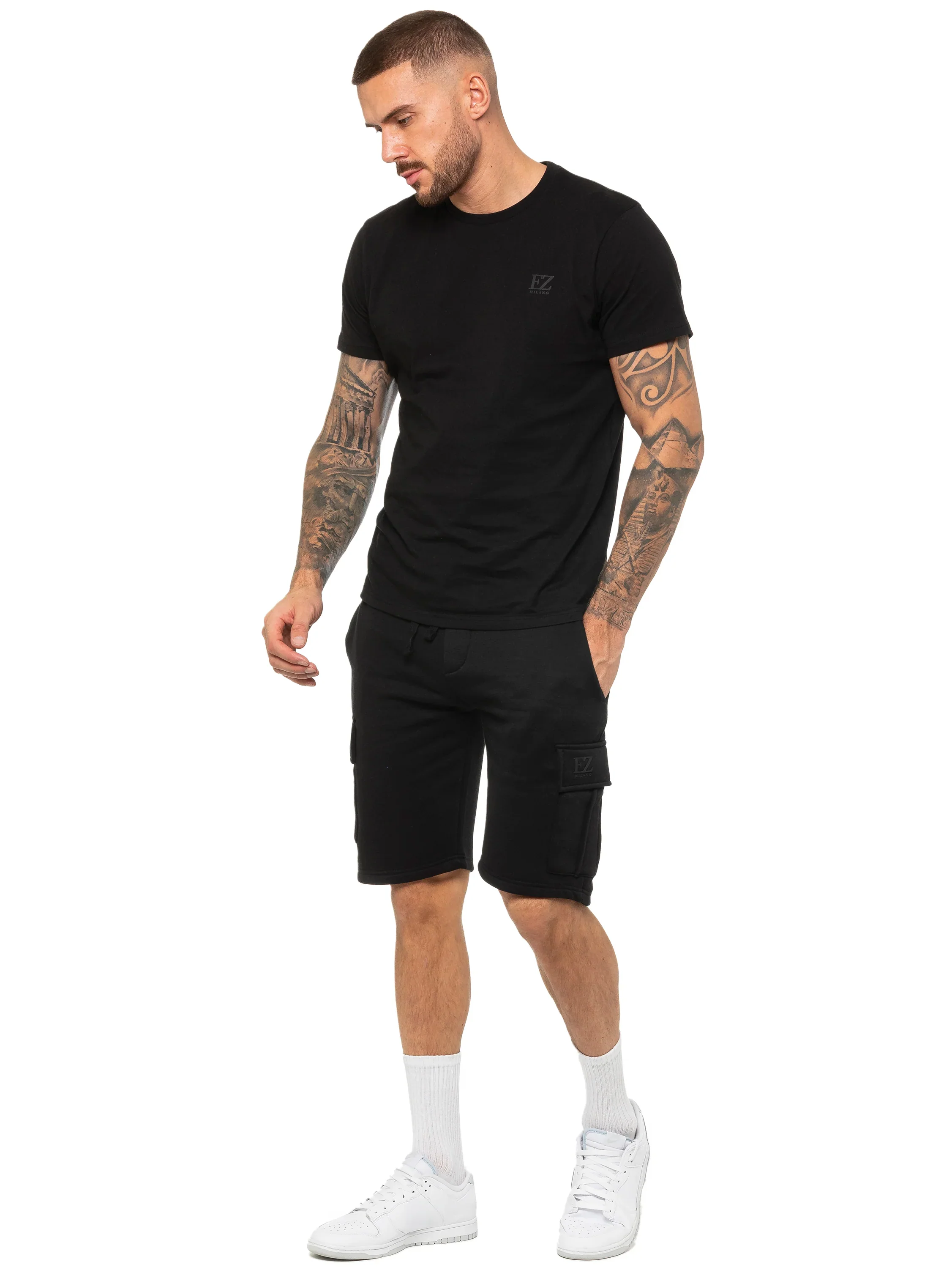 Regular Fit T-Shirt and Cargo Shorts Set - Black - Image 3