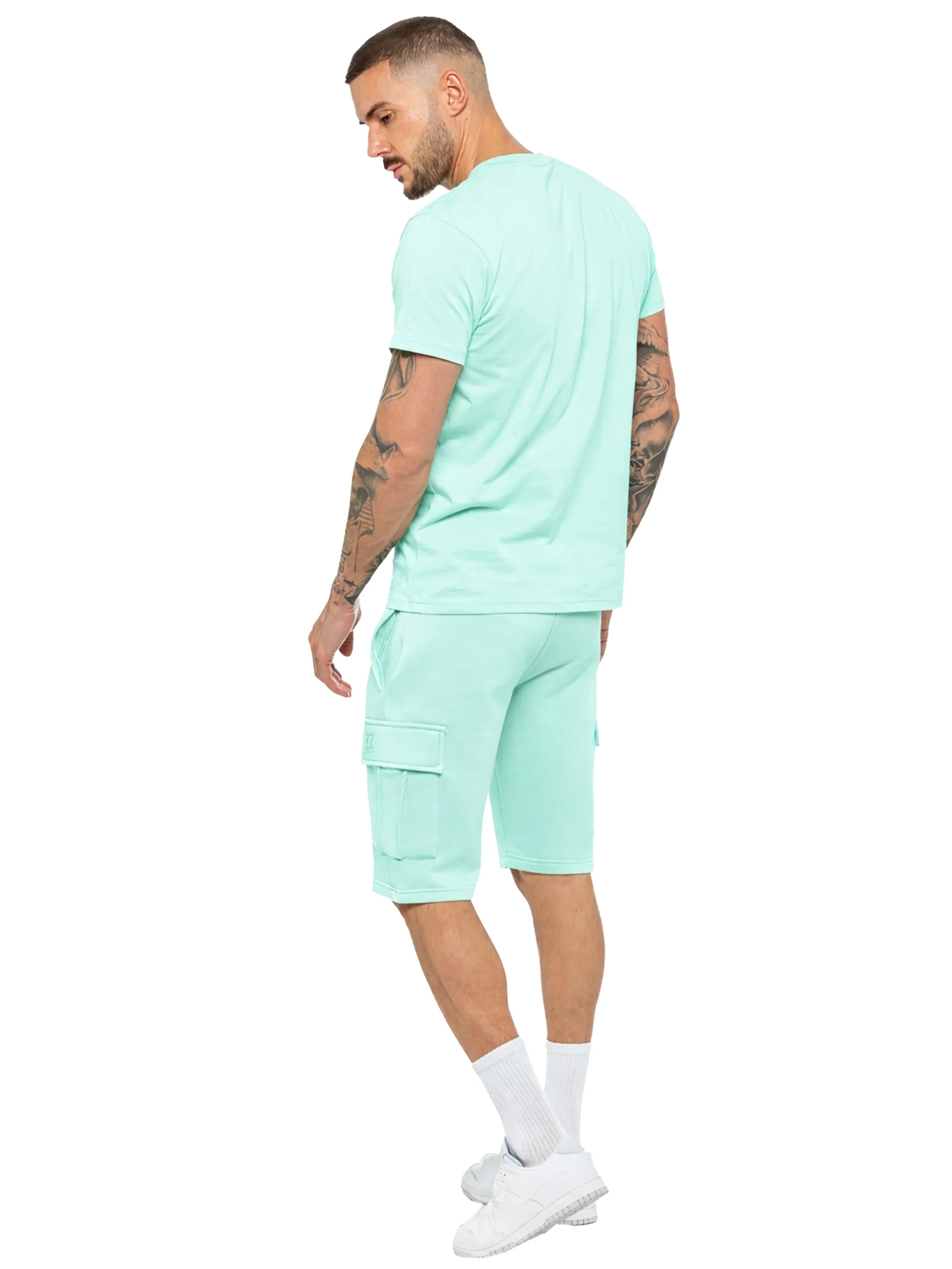 Regular Fit T-Shirt and Cargo Shorts Set - Light Green - Image 4