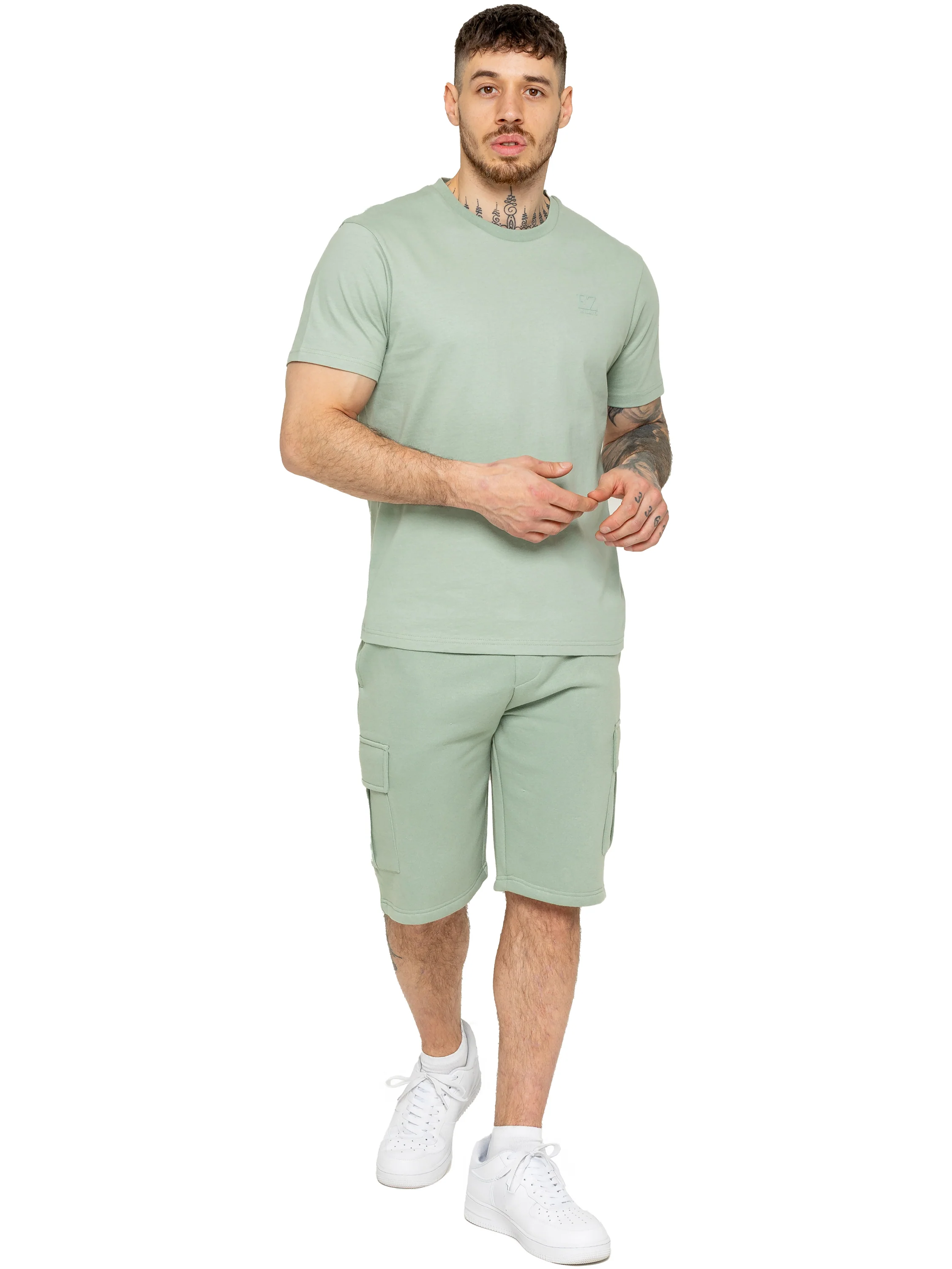 Regular Fit T-Shirt and Cargo Shorts Set - Sage