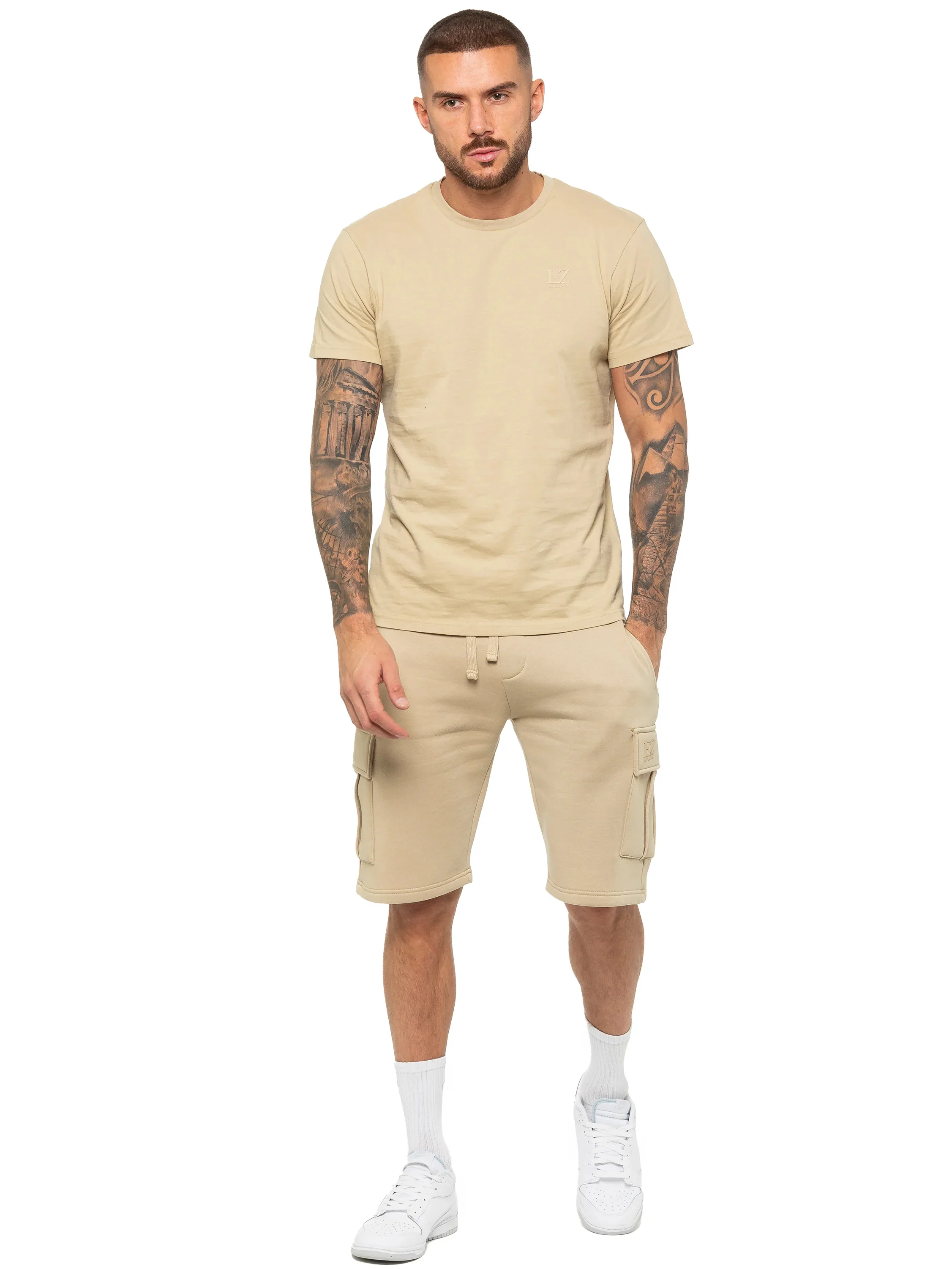 Regular Fit T-Shirt and Cargo Shorts Set - Stone - Image 4