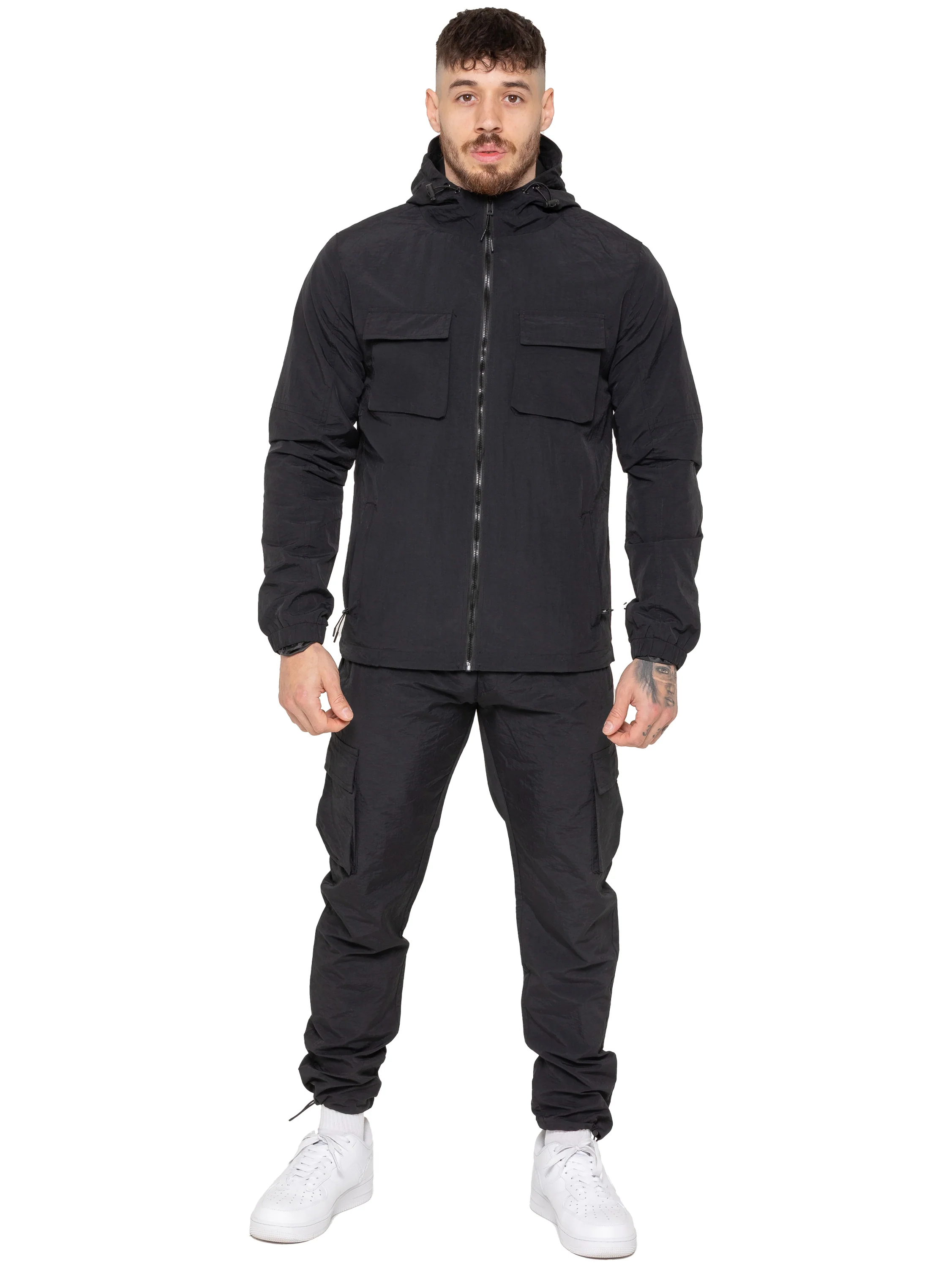 Samuele Crinkle Jacket and Cargo Pants Set - Black - Image 2