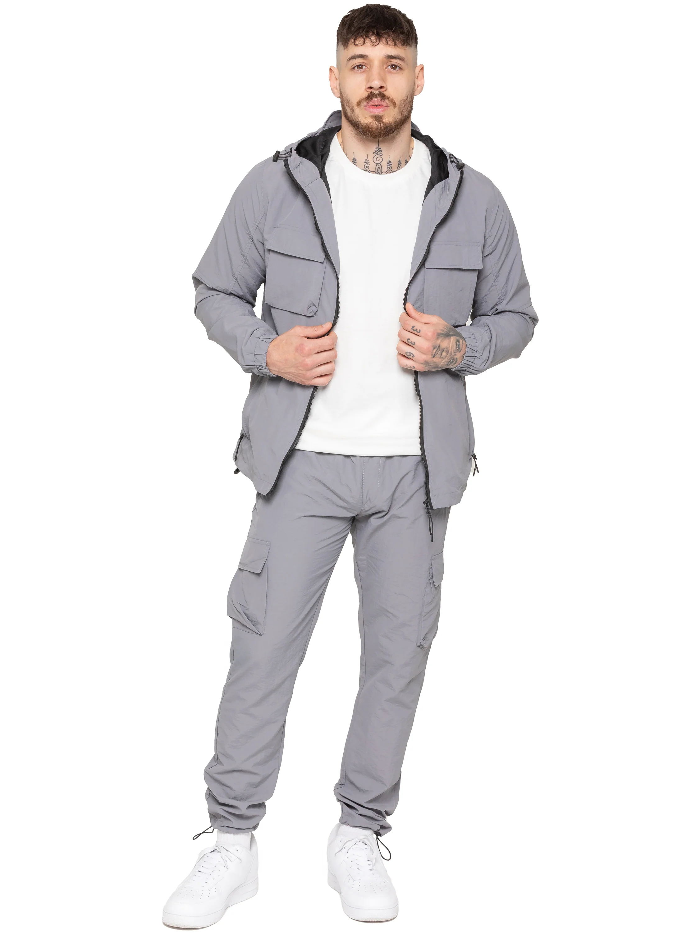 Samuele Crinkle Jacket and Cargo Pants Set- Grey
