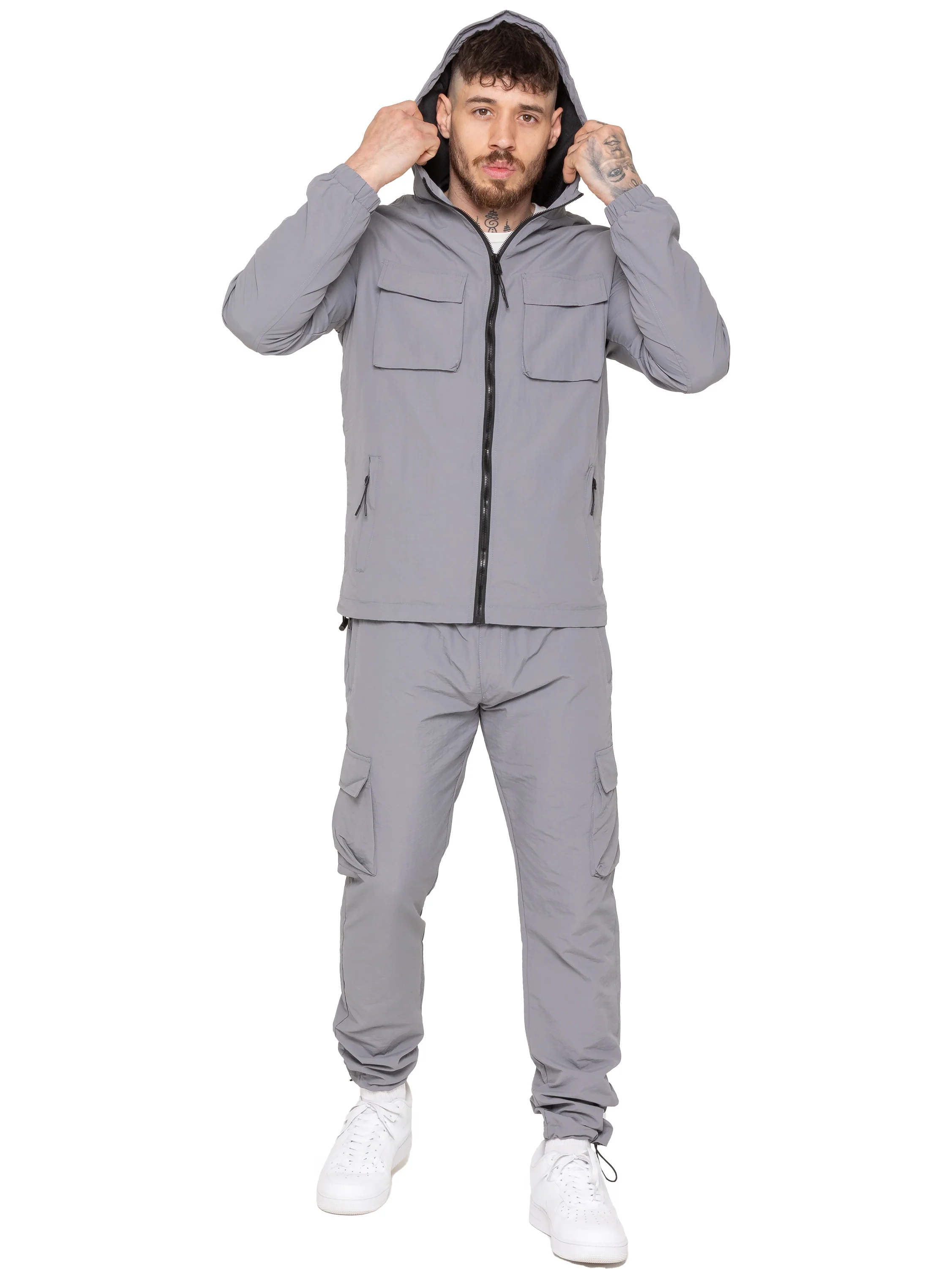 Samuele Crinkle Jacket and Cargo Pants Set- Grey - Image 2