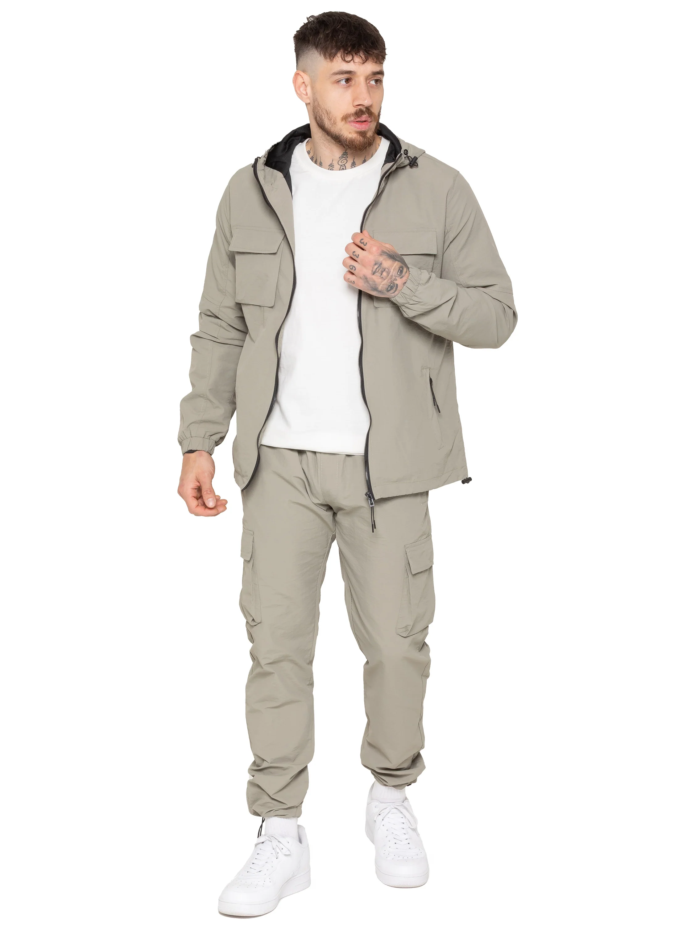 Samuele Crinkle Jacket and Cargo Pants Set- Olive
