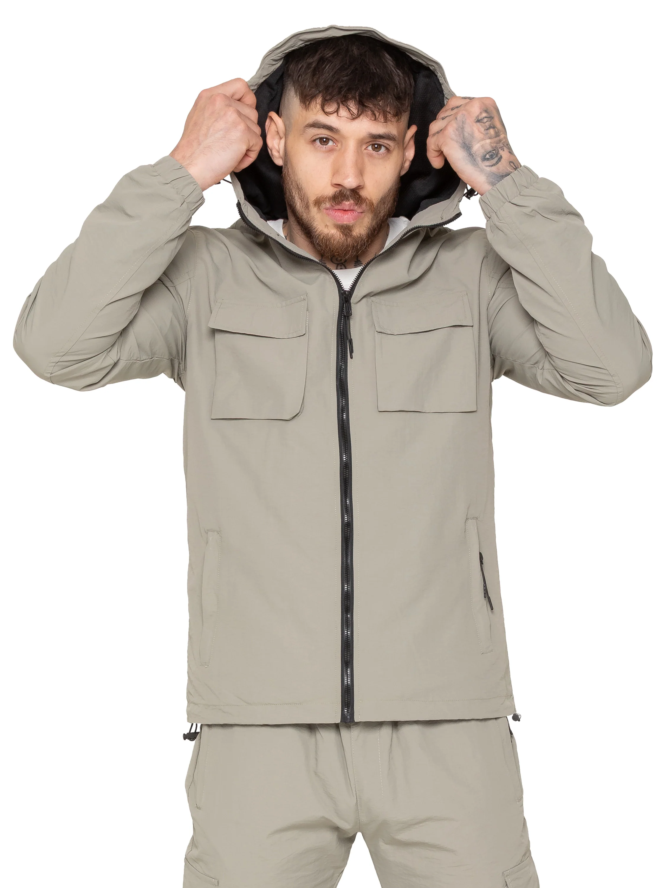 Samuele Crinkle Jacket and Cargo Pants Set- Olive - Image 3
