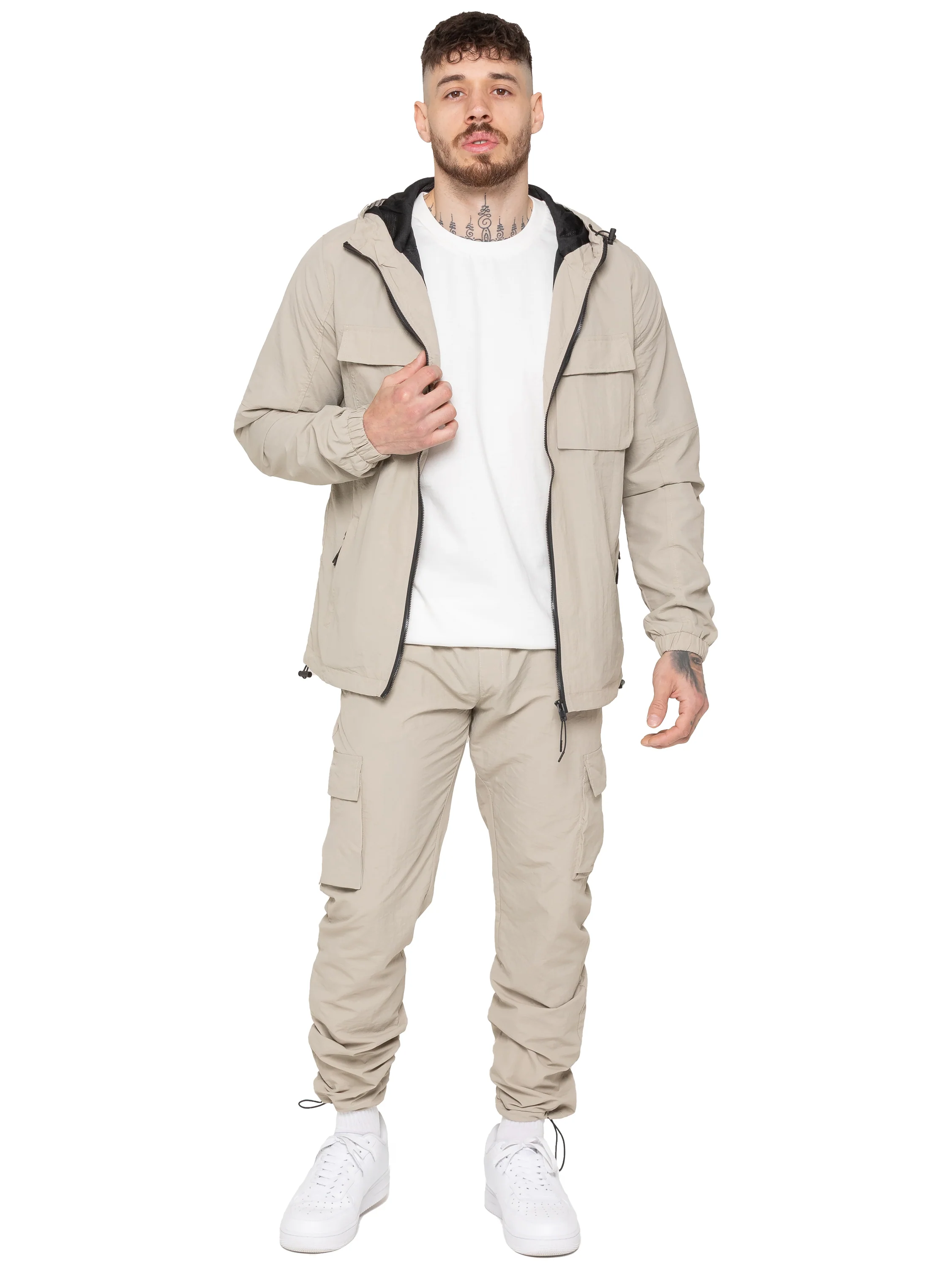 Samuele Crinkle Jacket and Cargo Pants Set - Stone