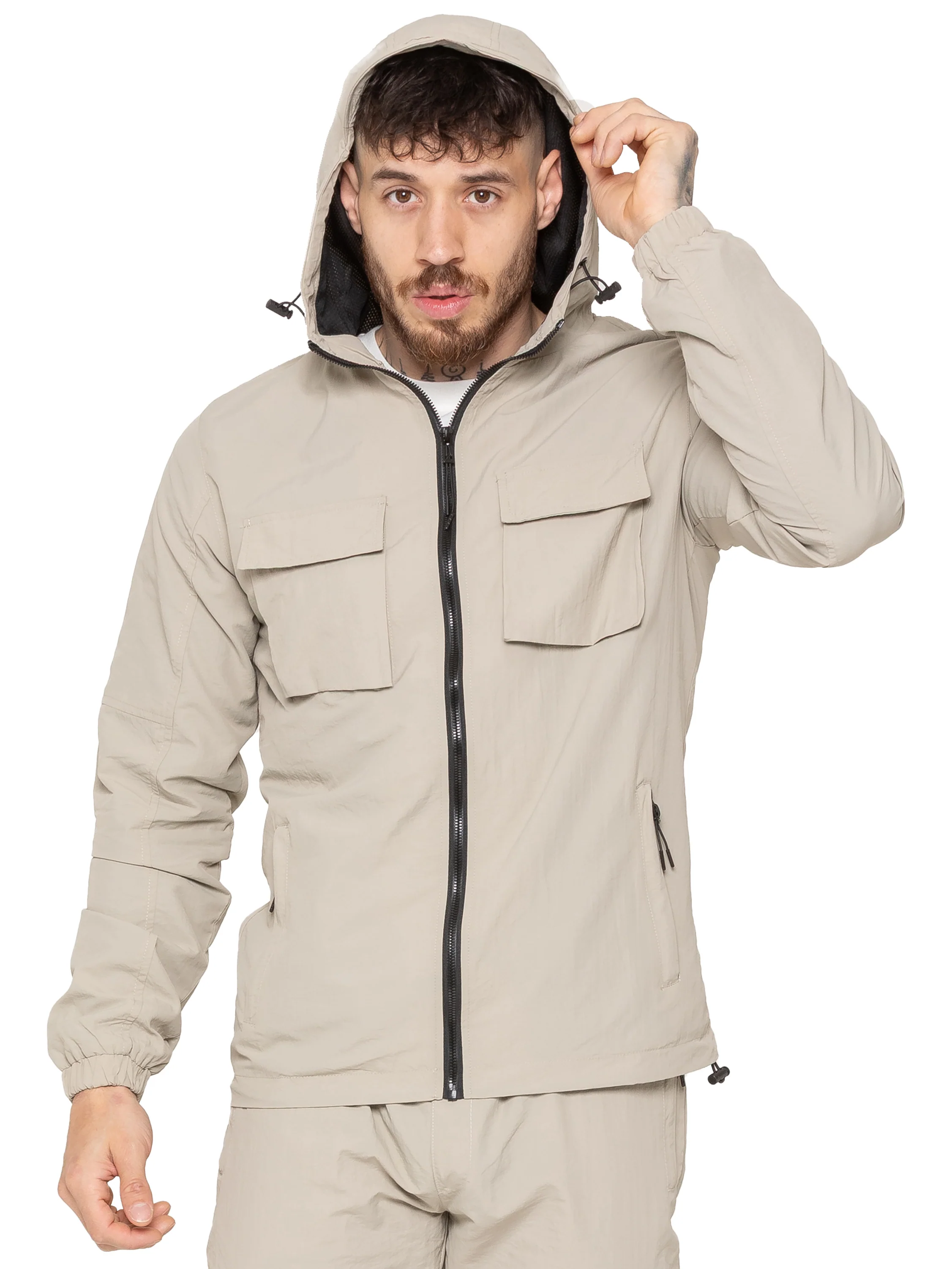 Samuele Crinkle Jacket and Cargo Pants Set - Stone - Image 2