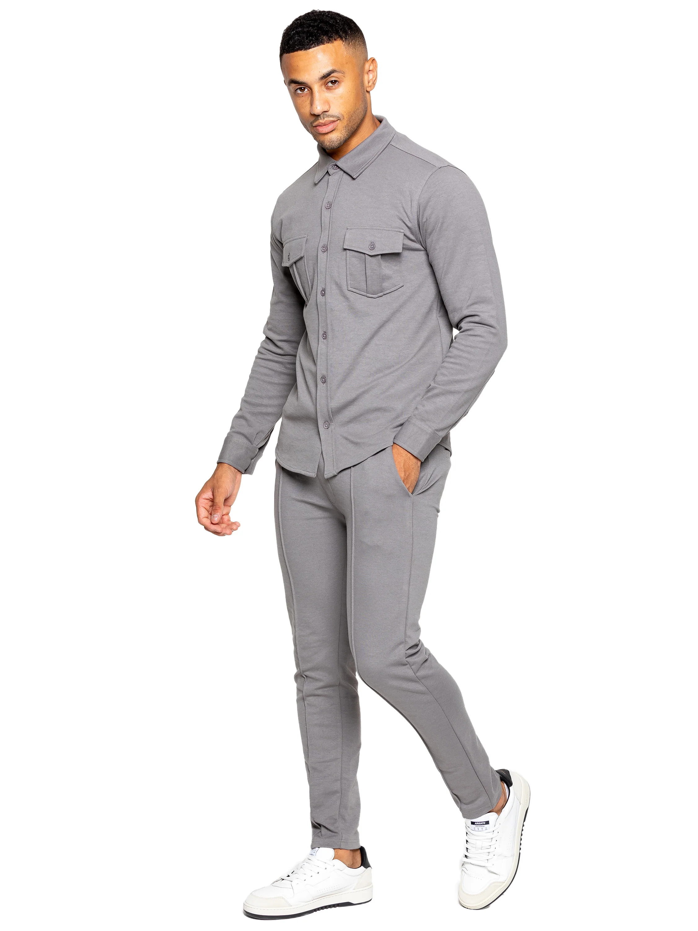 Santino Casual Overshirt and Trouser Set - Grey - Image 5